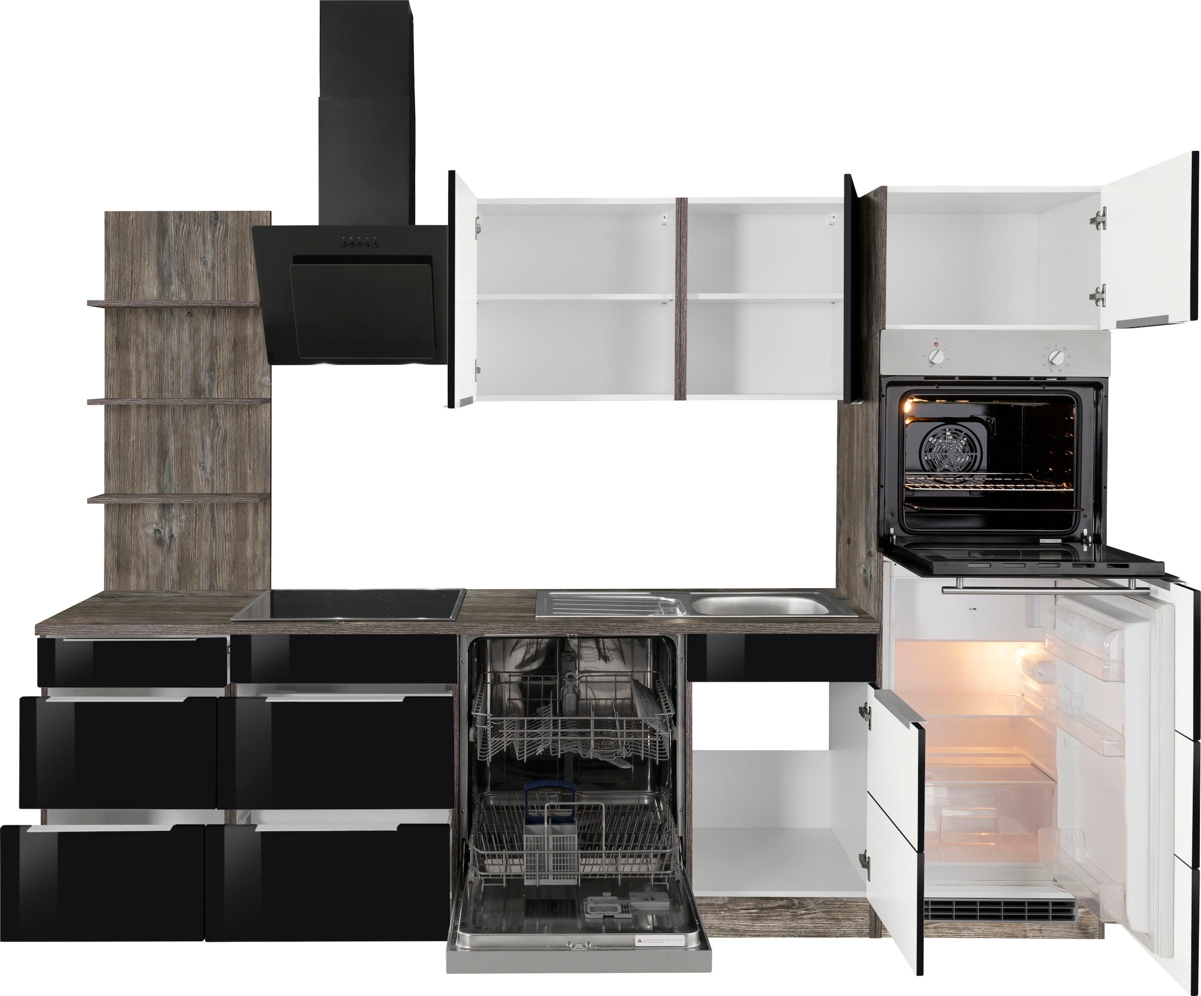 KOCHSTATION Küchenzeile »KS-Brindisi Breite 280 cm«, wahlweise mit E-Geräten und Induktion, mit MDF-Fronten und Regal