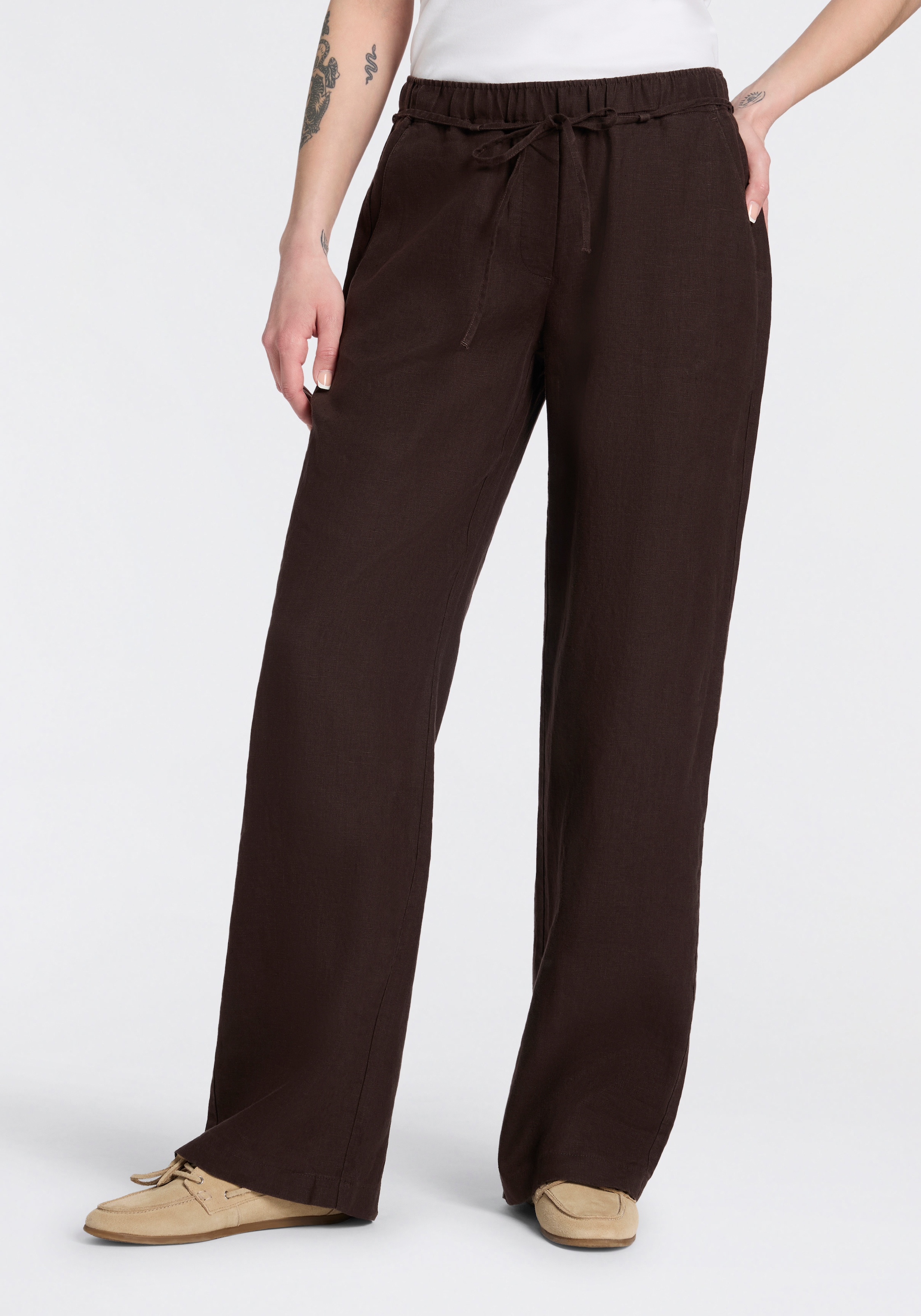 MAC Leinenhose »CHIARA BELT«  Sommerhose Wide Fit, mit geradem, weitem Bein