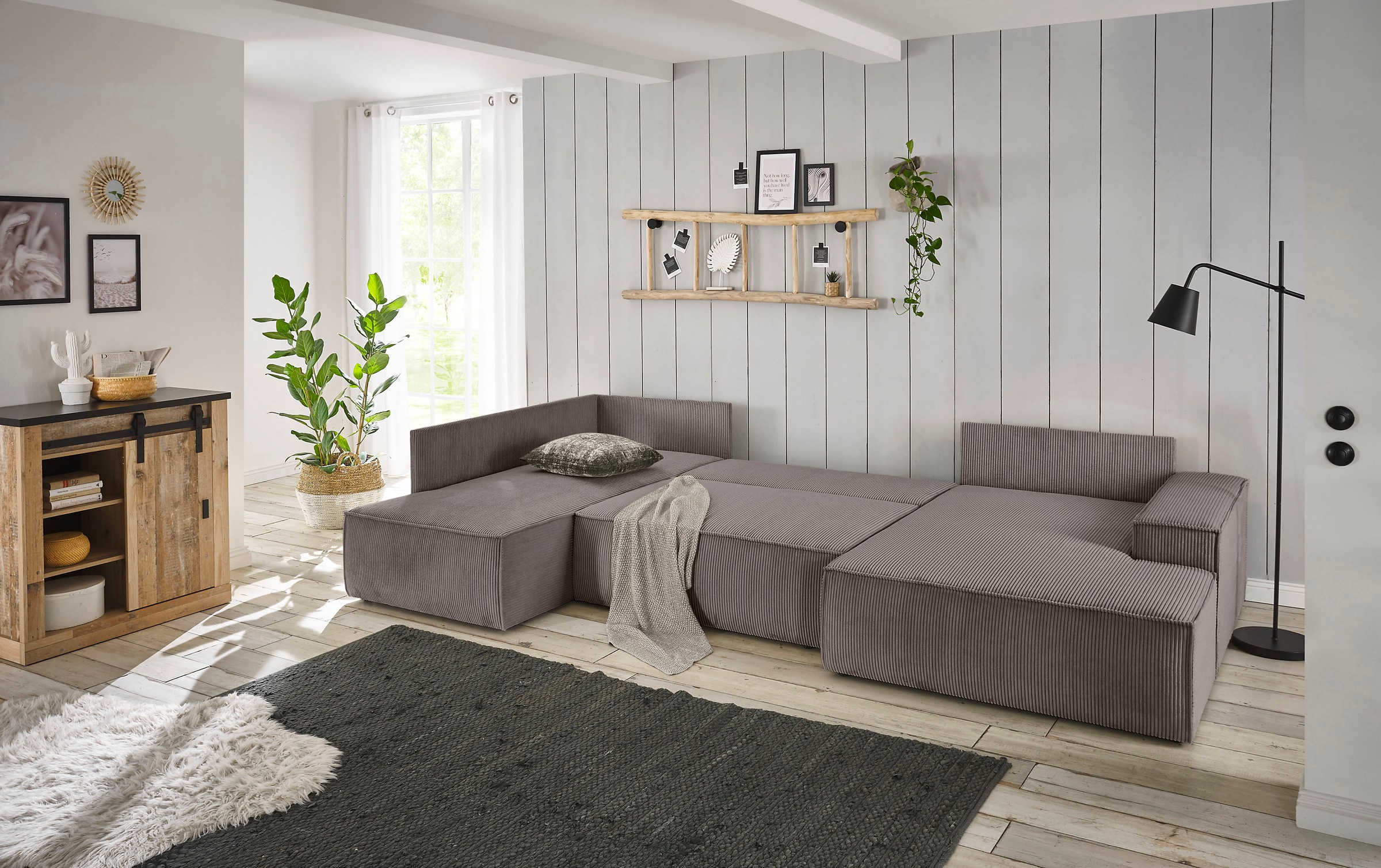 Home affaire Wohnlandschaft »SHERWOOD 329 cm, U-Form, Schlafsofa,«