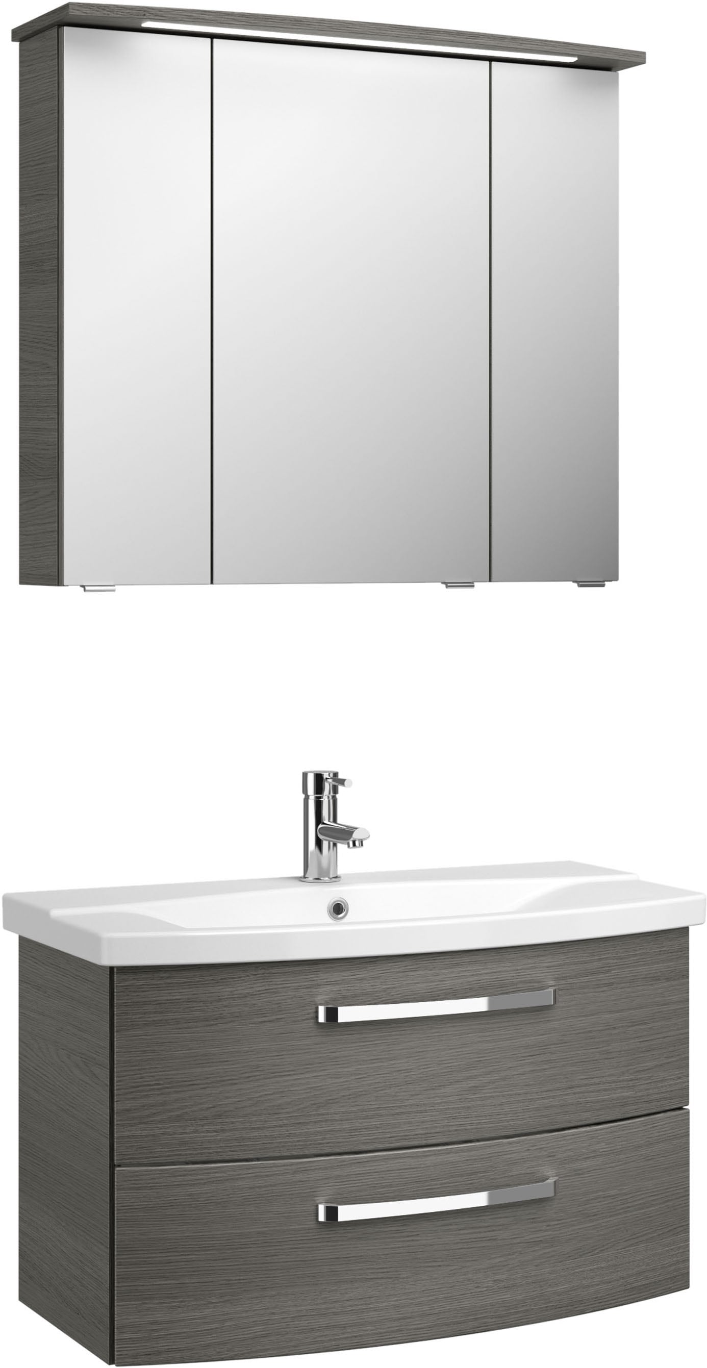 Saphir Badmöbel-Set »Serie 4010 2-teilig Keramik-Waschtisch mit LED-Spiegelschrank«, (Set), Badezimmer Set 84 cm breit, inkl. Türdämpfer, 3 Türen, 2 Schubladen