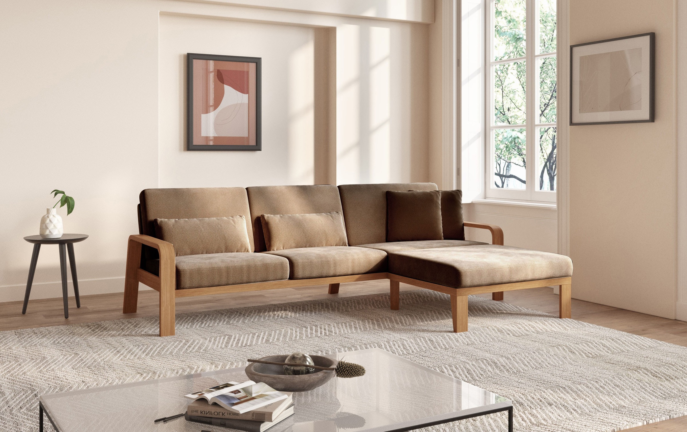 sit&more Ecksofa »Kolding L-Form« Armlehnen aus eichefarbigem Buchenholz, verschiedene Bezüge und Farben