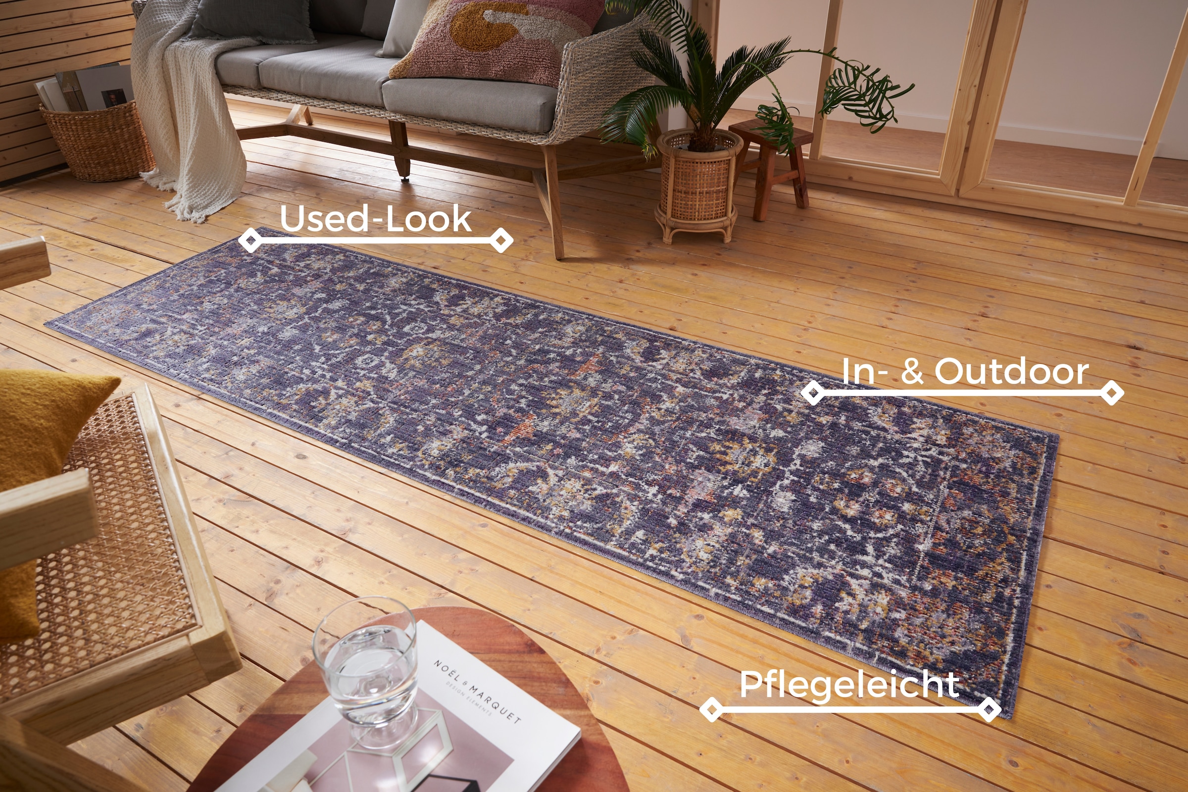 NORTHRUGS Teppich »Sues«, rechteckig, 3 mm Höhe, In-& Outdoor, Läufer, Wetterfest, Balkon, Wohnzimmer, Orient