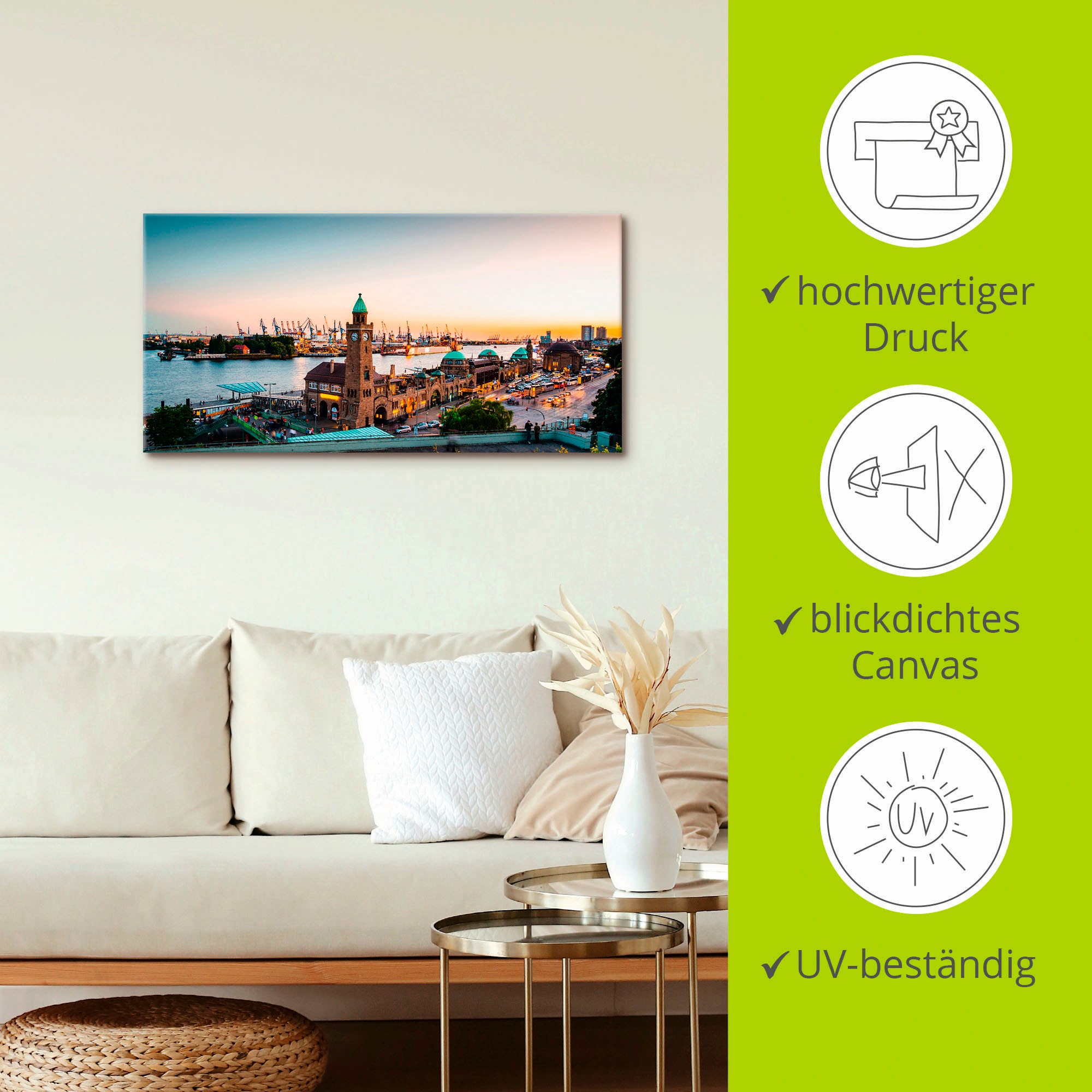 Artland Wandbild »Hamburg Hafen und Landungsbrücken«, Deutschland, (1 St.), als Alubild, Outdoorbild, Leinwandbild, Poster, Wandaufkleber