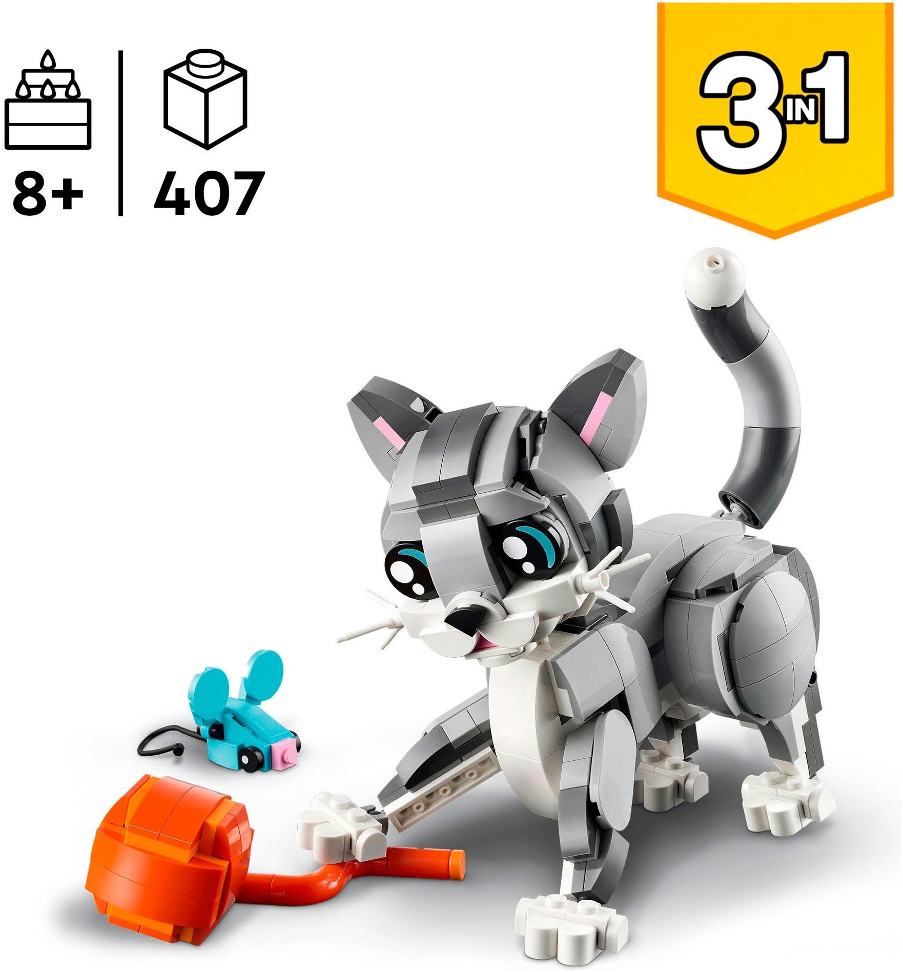 LEGO® Konstruktionsspielsteine »Graue Katze (31163), LEGO Creator«, (407 St.), Made in Europe