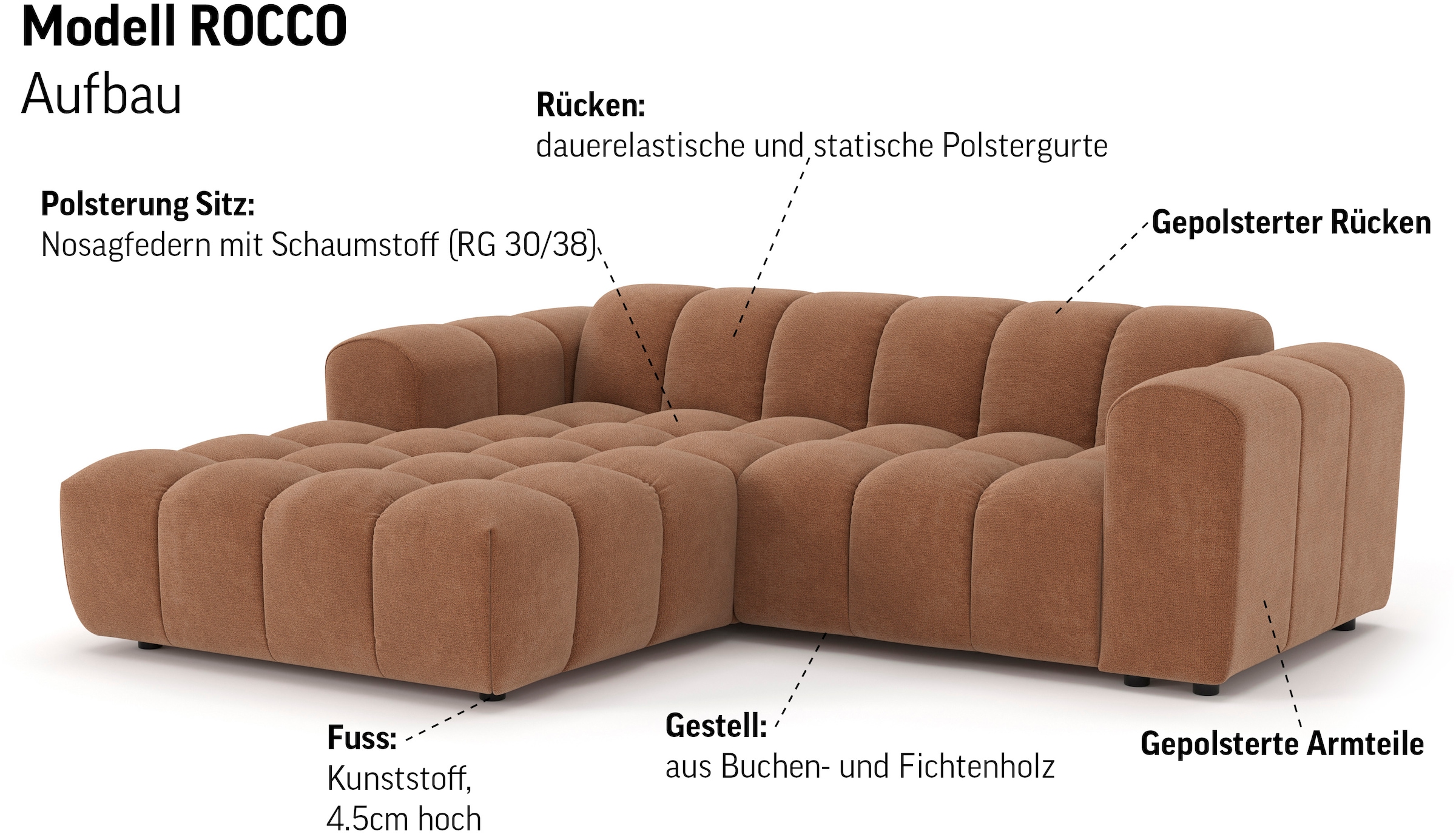 OTTO home Ecksofa »Rocco L-Form, B: 248 cm, modernes Bubble-Sofa, großzügiger Sitzkomfort« Wohnlandschaft-Charakter, frei stellbar, modernes Design