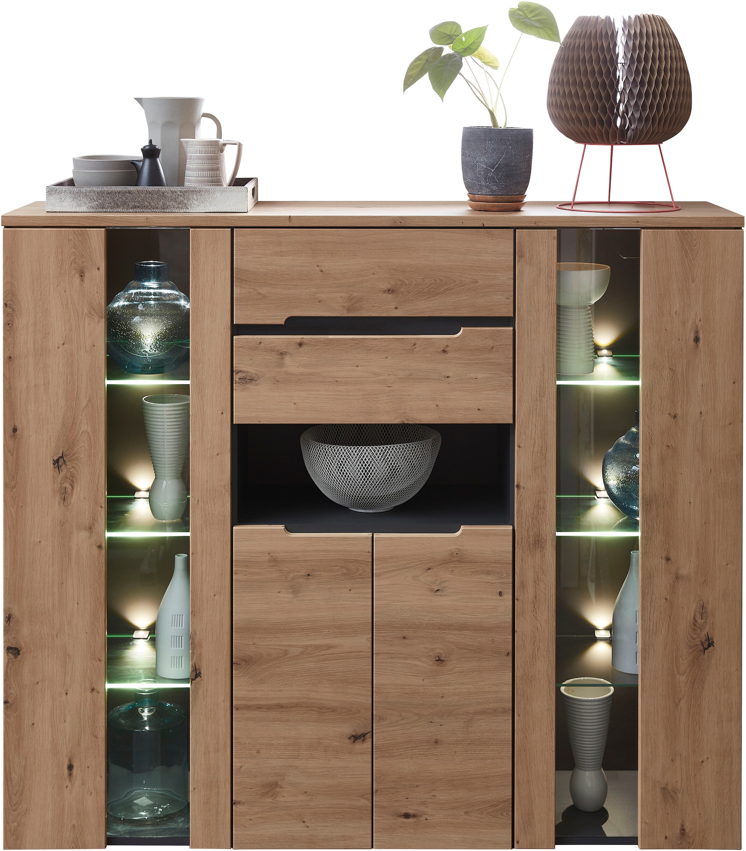 Innostyle Stauraumschrank, Bicolour Eiche Artisan Absetzung graphit