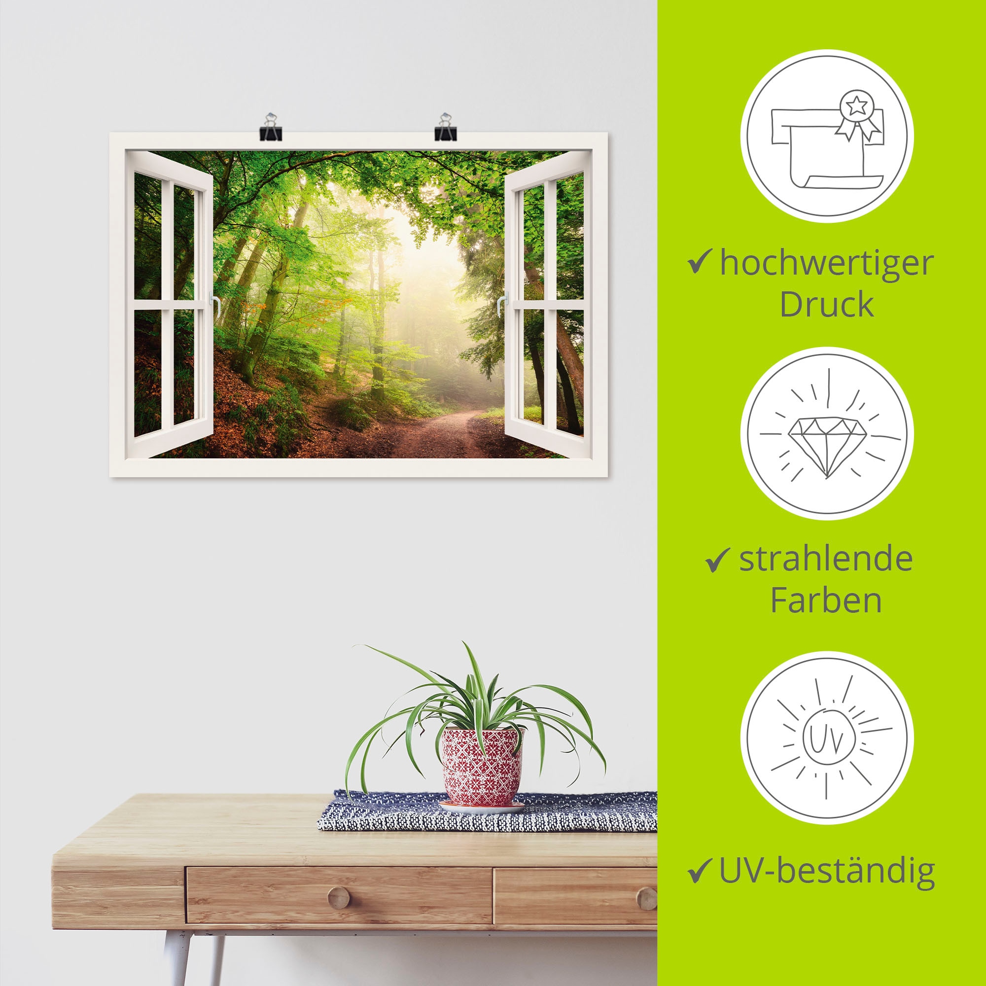 Artland Poster »Fensterblick Torbögen durch Bäume« Wald 1 Stk. tlg. ohne Rahmen