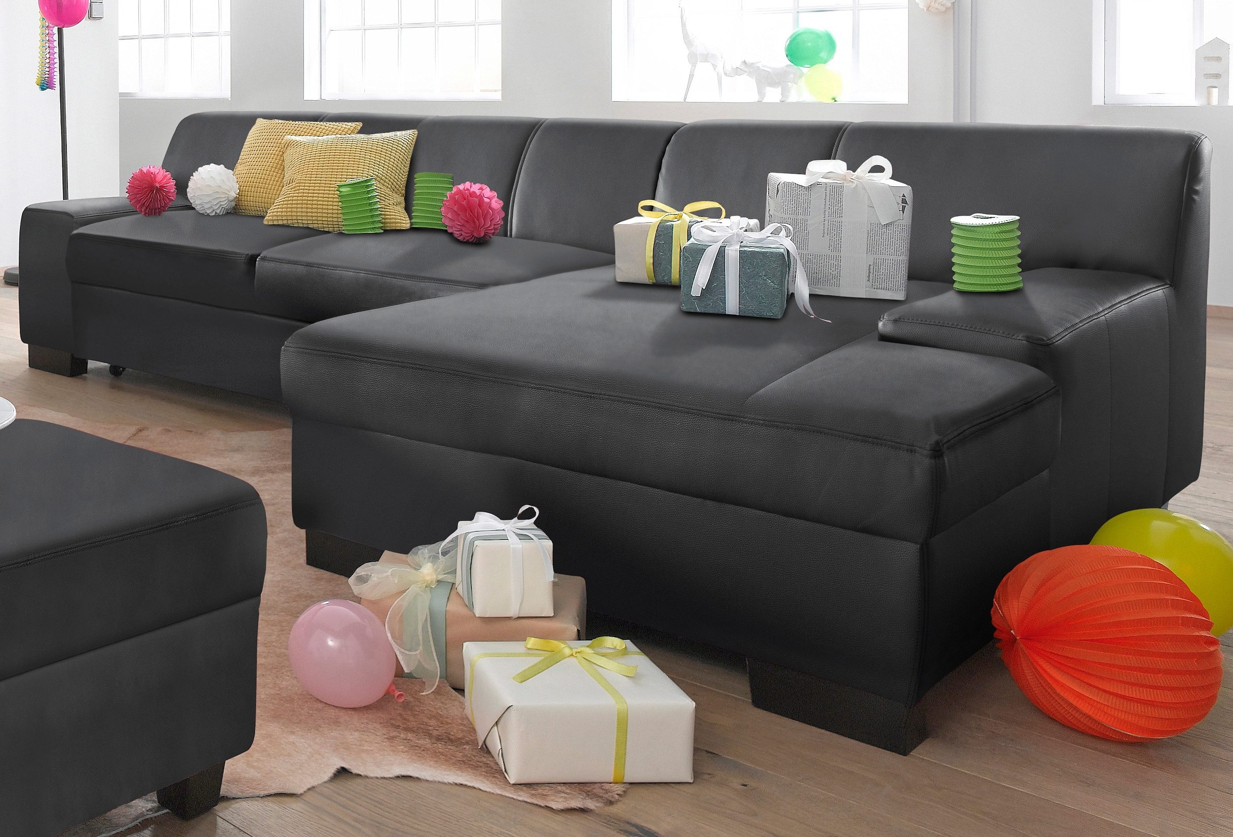 DOMO collection Ecksofa »Norma, elegant und modern, mit flachen Armlehnen, L-Form«, wahlweise mit Bettfunktion