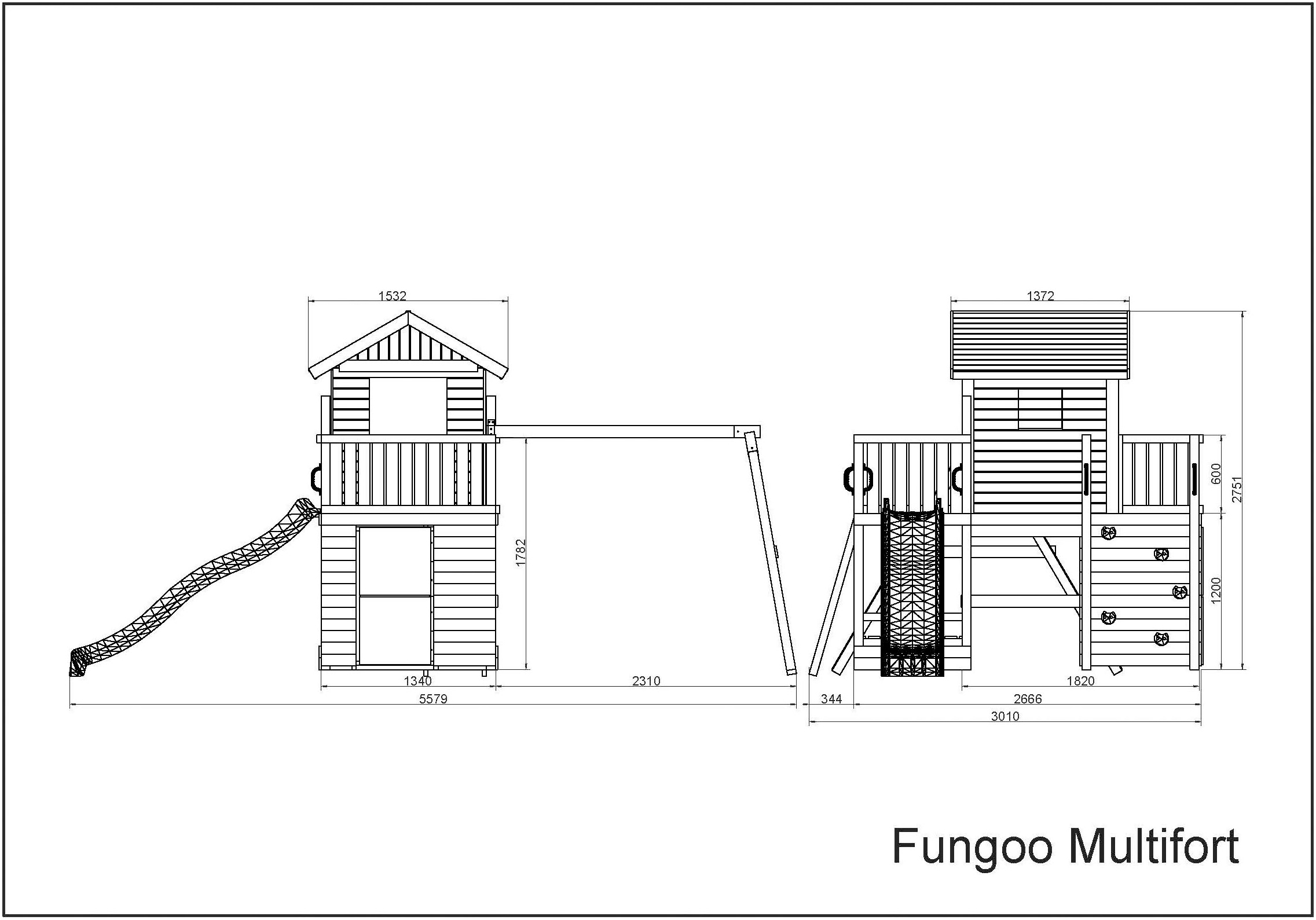 FUNGOO Spielturm »Multifort, mit Haus, Veranda, Rutsche und Schaukel«, Made in Europe