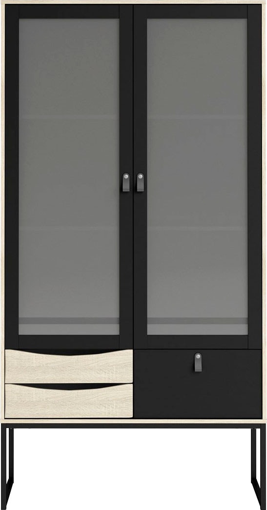 andas Vitrine »Stubbe«, Glasvitrine mit zwei Rahmentüren, 3 Schubkästen, Leder-Griffe