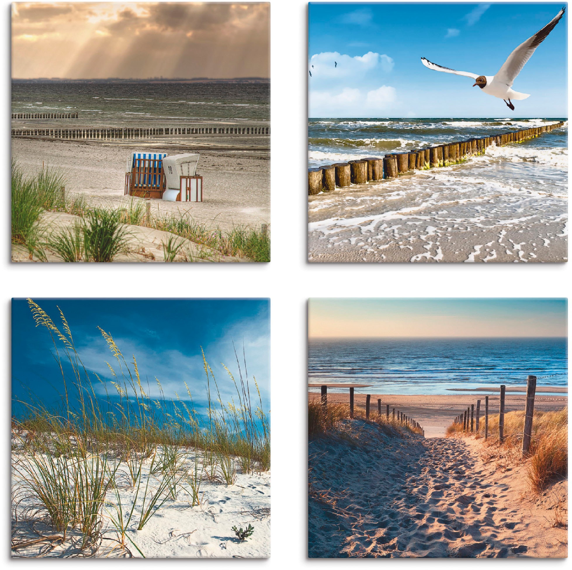 Artland Leinwandbild »Einsamer Strand Ostsee Sanddüne Gräser«, Strand, (4 S günstig online kaufen