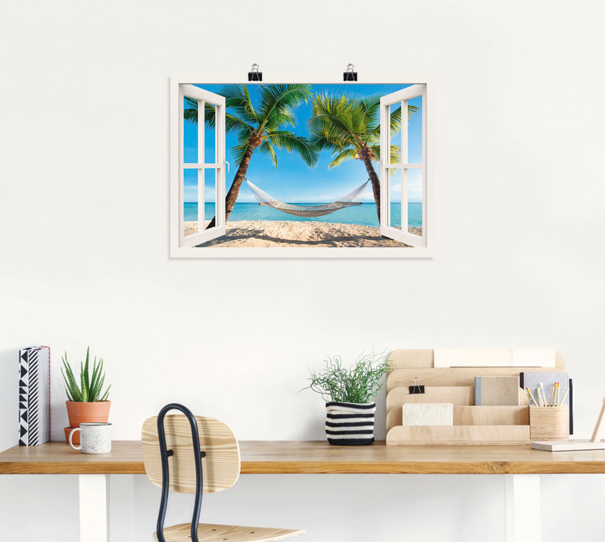 Artland Wandbild »Fensterblick Palmenstrand Karibik«, Amerika, (1 St.), als Alubild, Outdoorbild, Leinwandbild, Poster, Wandaufkleber