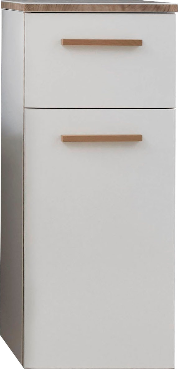 Saphir Unterschrank »Quickset 931 Badschrank in Weiß Glanz, 1 Tür, 1 Schublade, 30 cm breit«, Badezimmer-Unterschrank inkl. Türdämpfer, Holzgriff Eiche