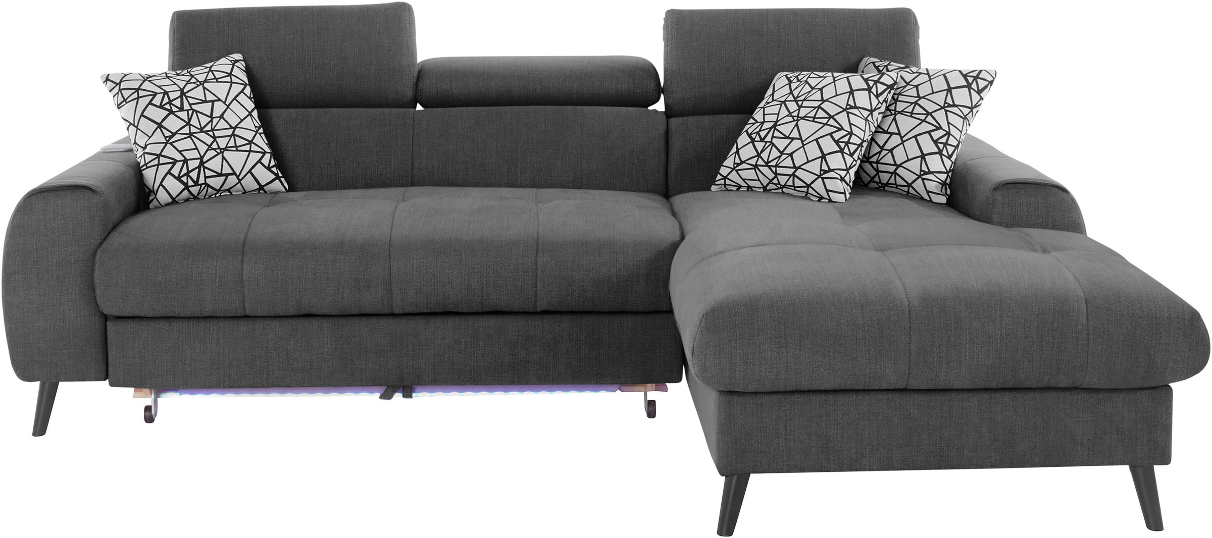 COTTA Ecksofa »Mia L-Form mit 3 Zierkissen«, wahlweise mit Bettfunktion, Bettkasten, Beleuchtung & Wireless-Charger