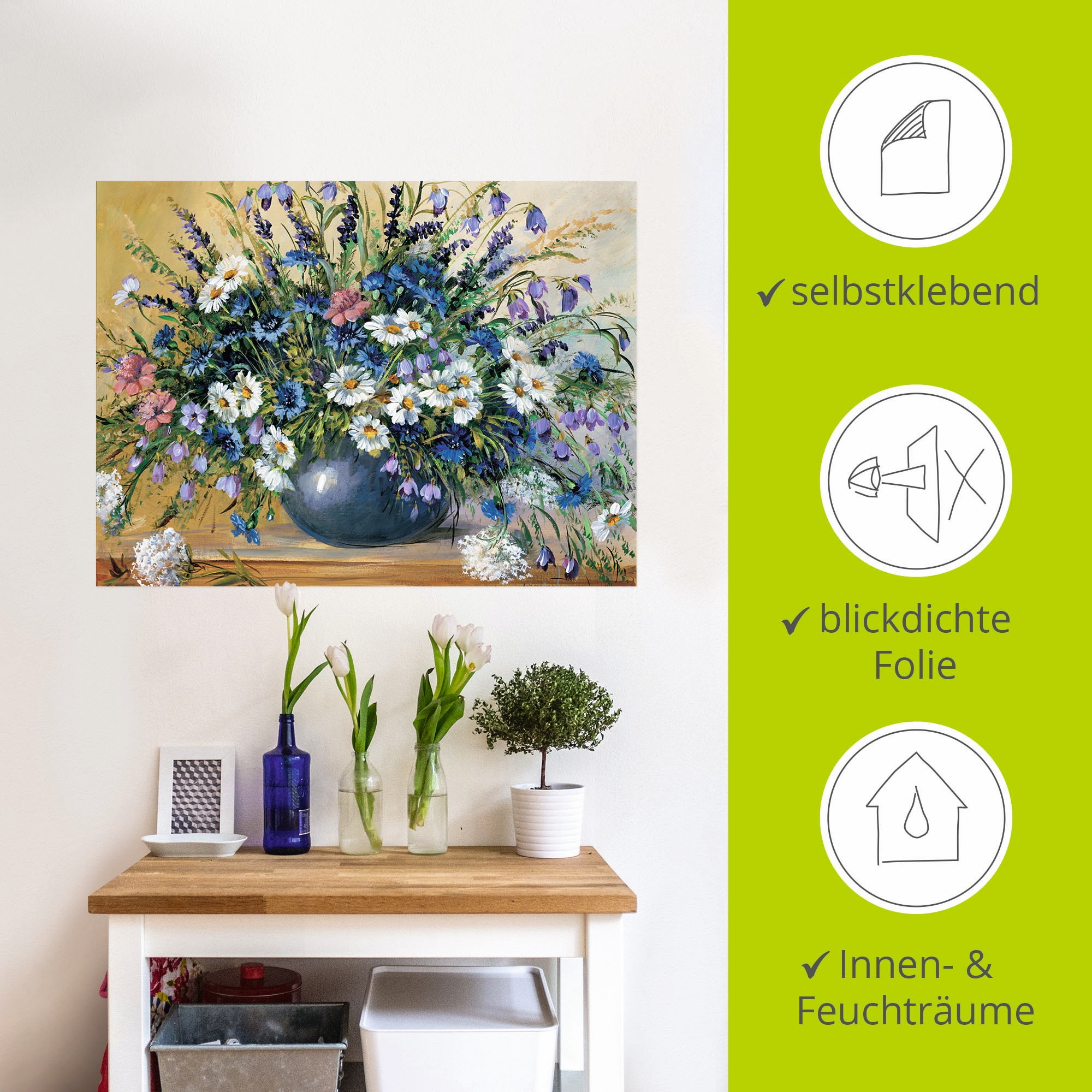 Artland Wandbild »Vase mit Kornblumen«, Blumen, (1 St.), als Leinwandbild, Poster, Wandaufkleber in verschied. Größen