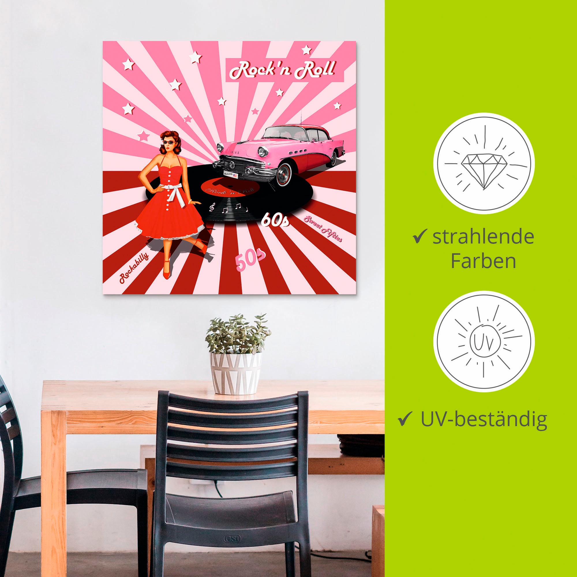 Artland Wandbild »Rock'n Roll die 50er Jahre«, Auto, (1 St.), als Alubild, Outdoorbild, Leinwandbild, Poster, Wandaufkleber