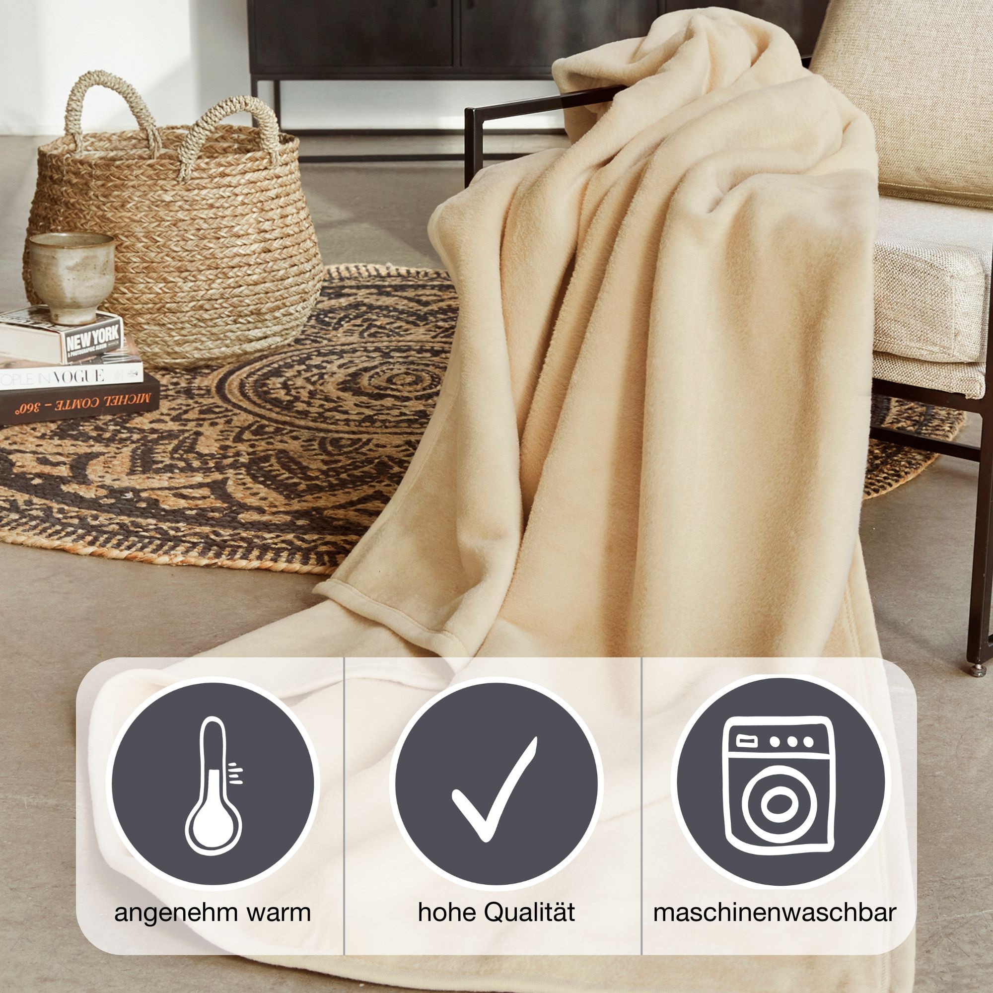 IBENA Wohndecke »Luxus«, verschiedene Größen, unifarbenes Design, Kuscheldecke