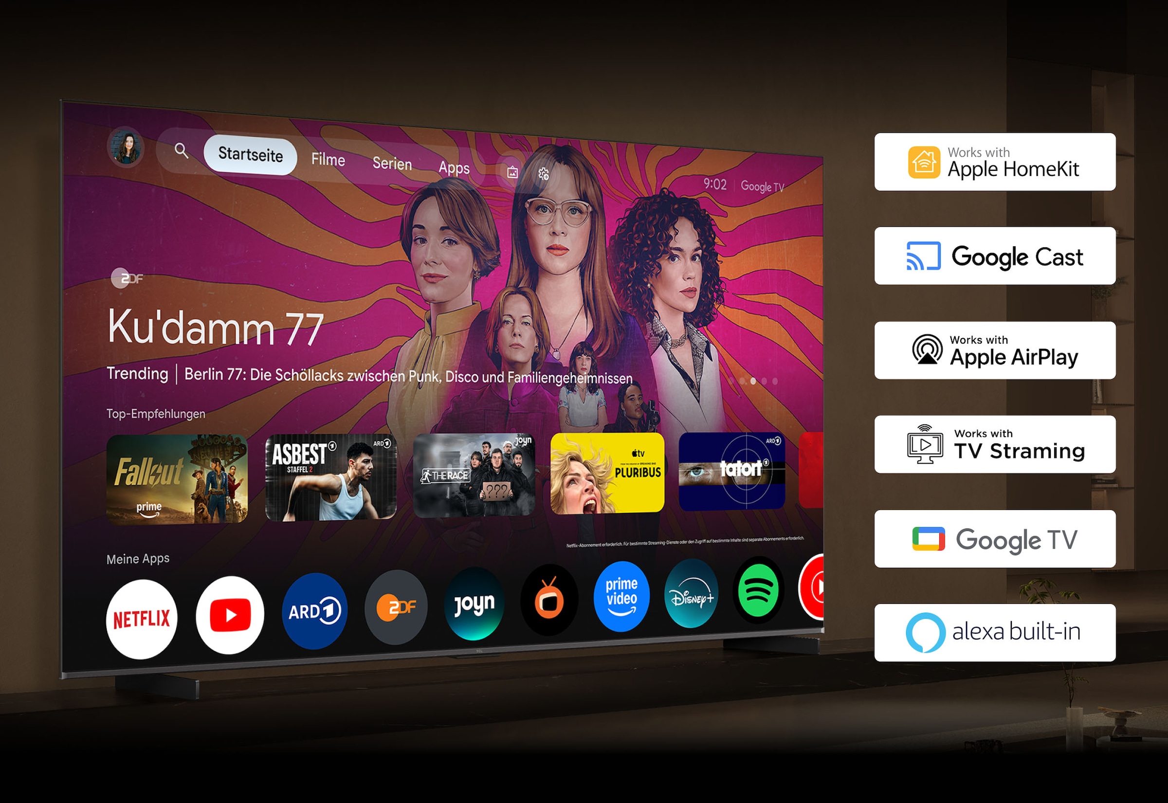 TCL Mini-LED-Fernseher »65T8DXB« 164 cm/65 ″ Smart-TV QD-Mini LED, AiPQ Pro Prozessor, 144Hz, Dolby Atmos, Apple AirPlay 2