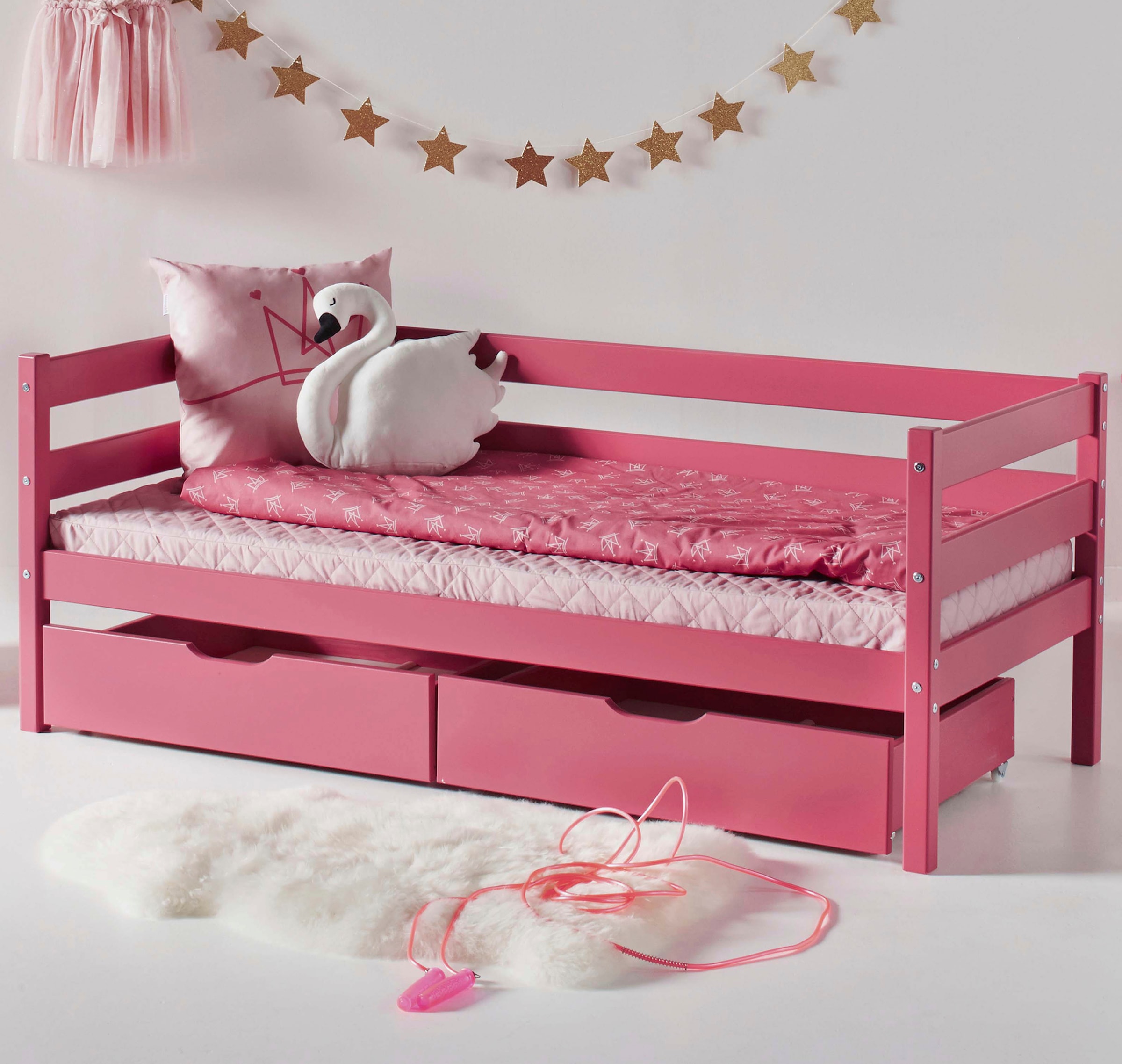 Hoppekids Einzelbett »ECO Comfort Kinderbett, Kiefer Massivholz, Jugendbett inkl. Rollrost«, 70x160 cm, wahlweise in verschieden Farben/ Matratze/ Absturzsicherung