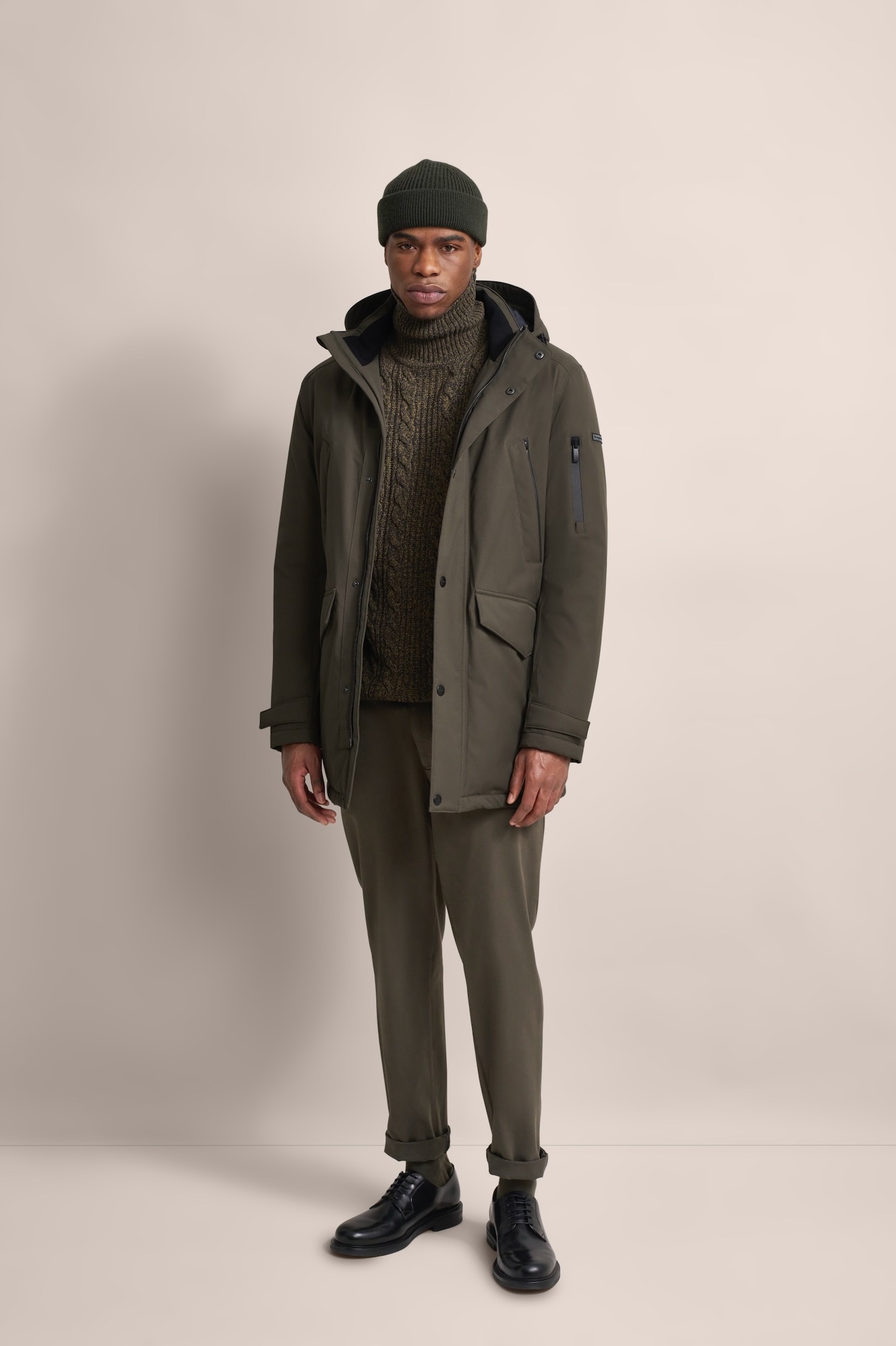 bugatti Langjacke, mit Kapuze, mit innenliegendem Strickkragen