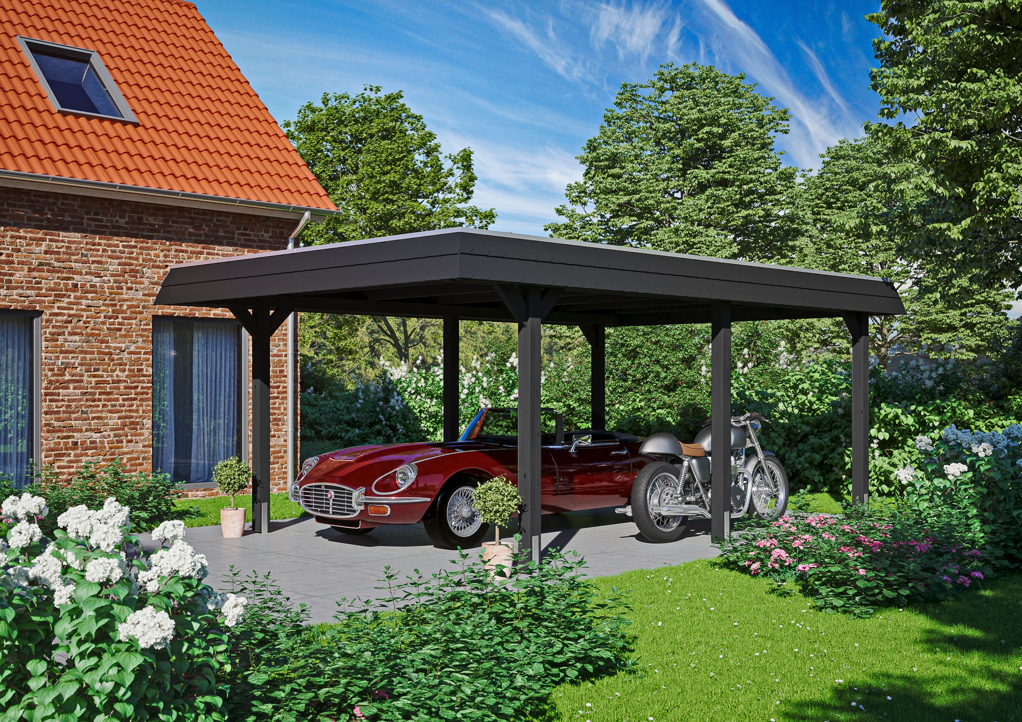 Skanholz Einzelcarport »Wendland«, Holz, 341 cm, Anthrazit, schwarze Blende