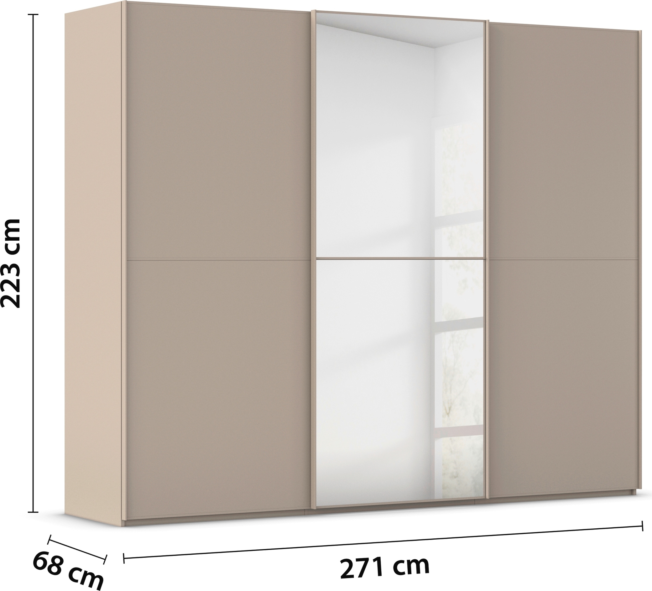 rauch Schwebetürenschrank »Kleiderschrank Schrank Garderobe Schlafzimmerschrank SCALE-DUO«, edle zweigeteilte Türen, Spiegel und 3 Zierleisten MADE IN GERMANY