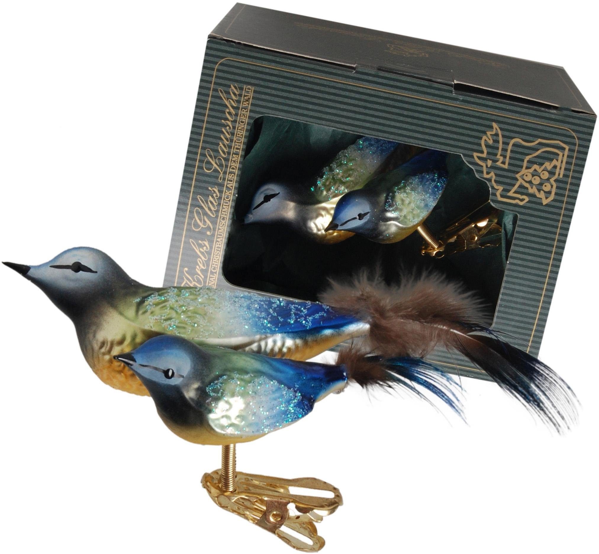 KREBS GLAS LAUSCHA Weihnachtsbaumklammer »Meise, Weihnachtsdeko, Christbaumschmuck« mundgeblasen goldfarben-blau-bunt