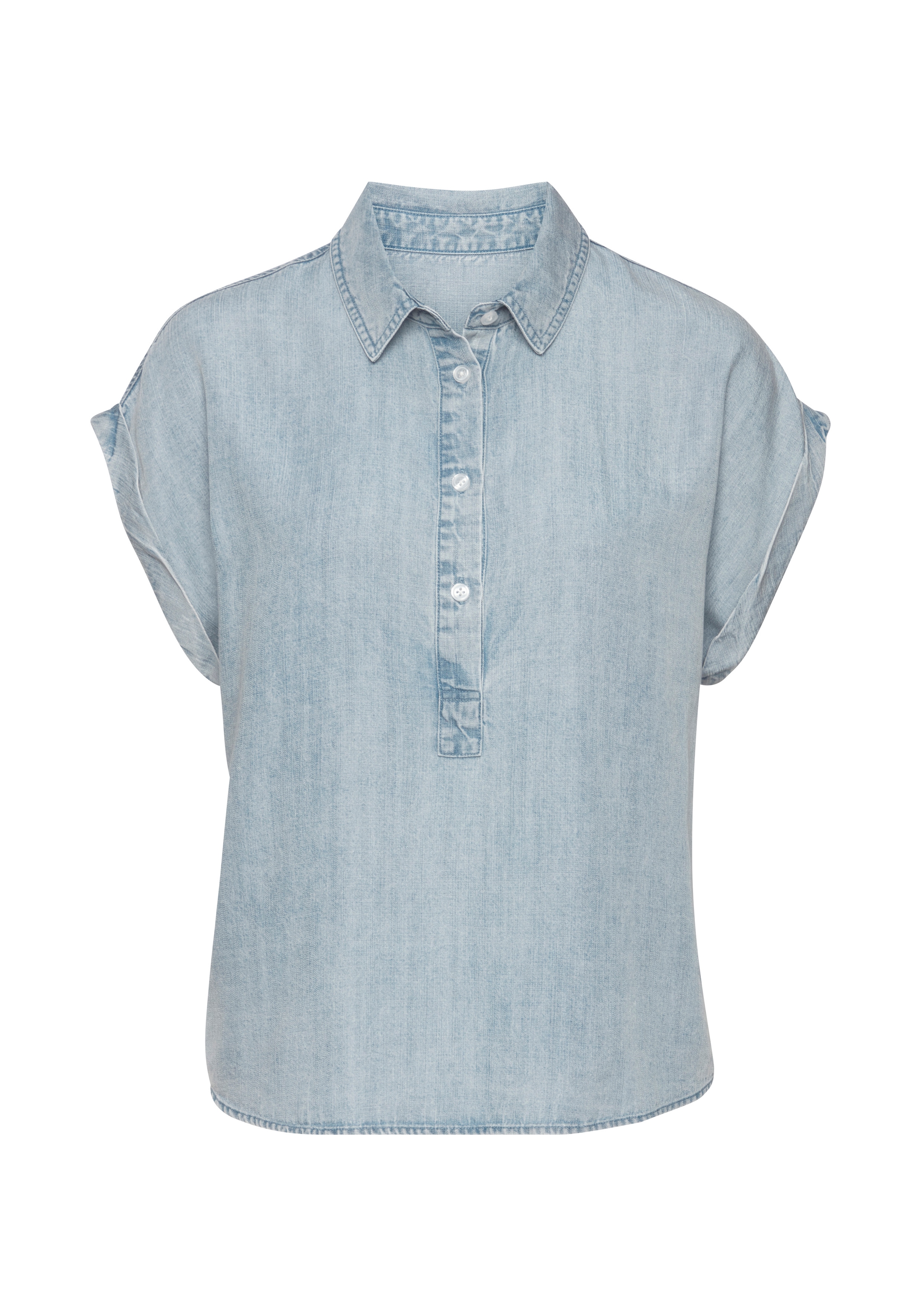 Vivance Kurzarmbluse »aus leichter Lyocellware mit kurzer Knopfleiste und Ärmelaufschlag« Bluse aus Jeansware, kurzärmlige Sommerbluse, leichte Jeansbluse