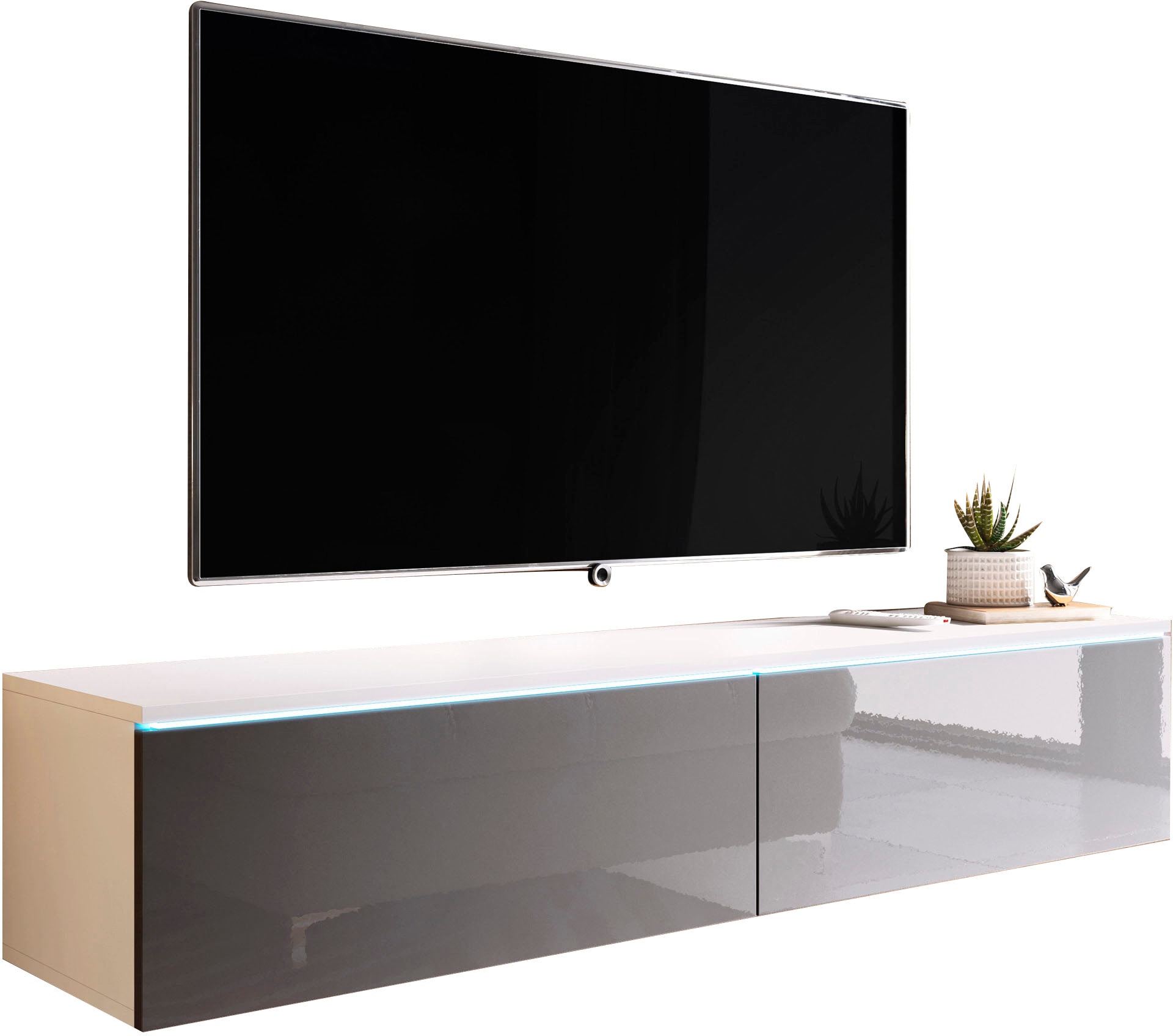 INOSIGN Lowboard »LOWBOARD D, wahlweise mit oder ohne Beleuchtung«, modernes TV-Board ohne Griffe, mit viel Stauraum,stehend und hängend