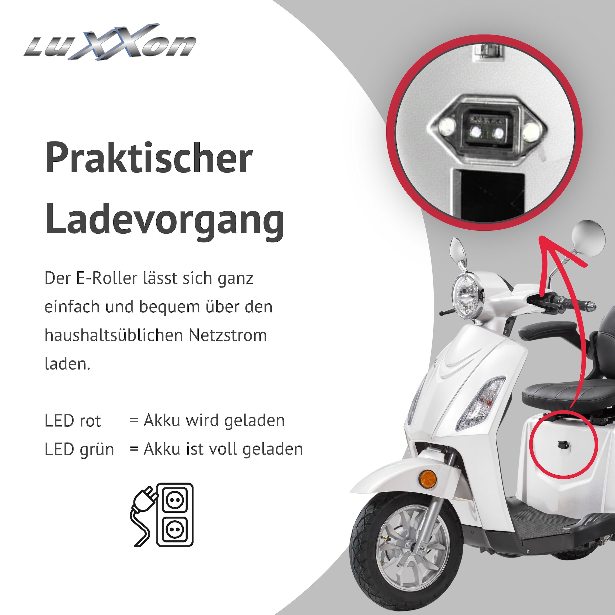 Luxxon Elektromobil »E3800« 800 W 20 km/h Elektroroller, Korb,  bis zu 65 km Reichweite, Elektro Dreirad, Seniorenmobil