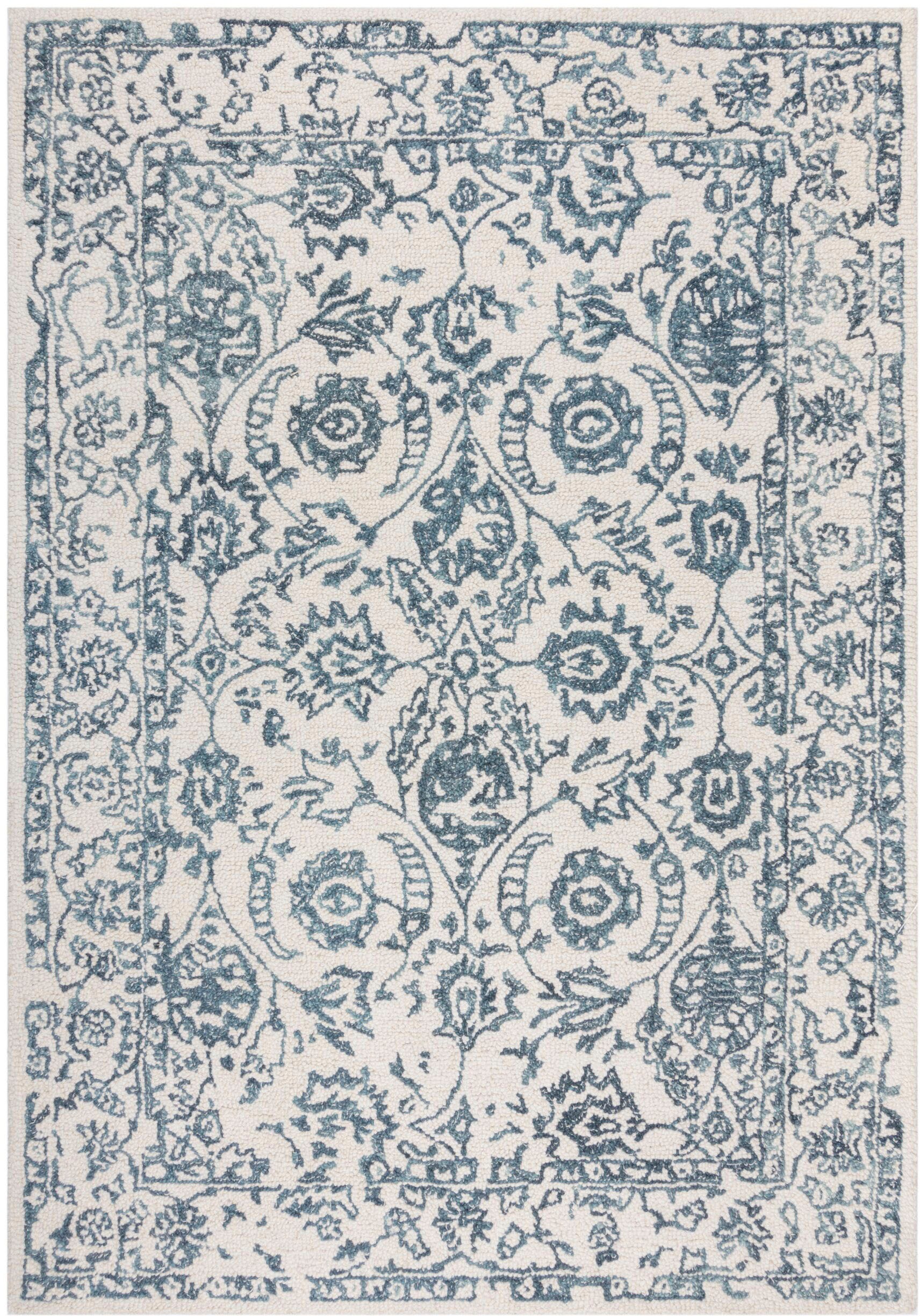 FLAIR RUGS Wollteppich »Yasmin mit Blumenmuster«, rechteckig, 10 mm Höhe, Handgearbeitet