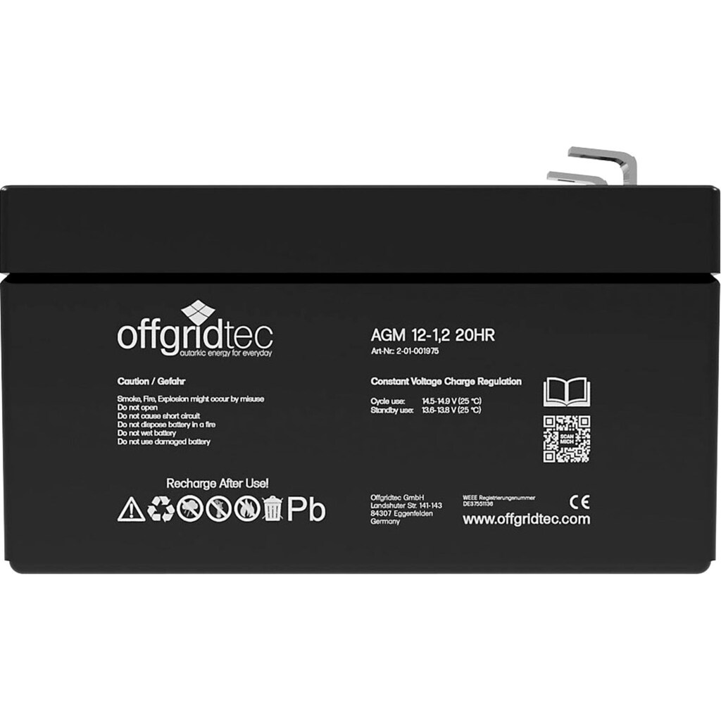 offgridtec Akku »AGM-Batterie 12V/1,2Ah 20HR«, 12 V, Solar Batterie Akku Extrem zyklenfest