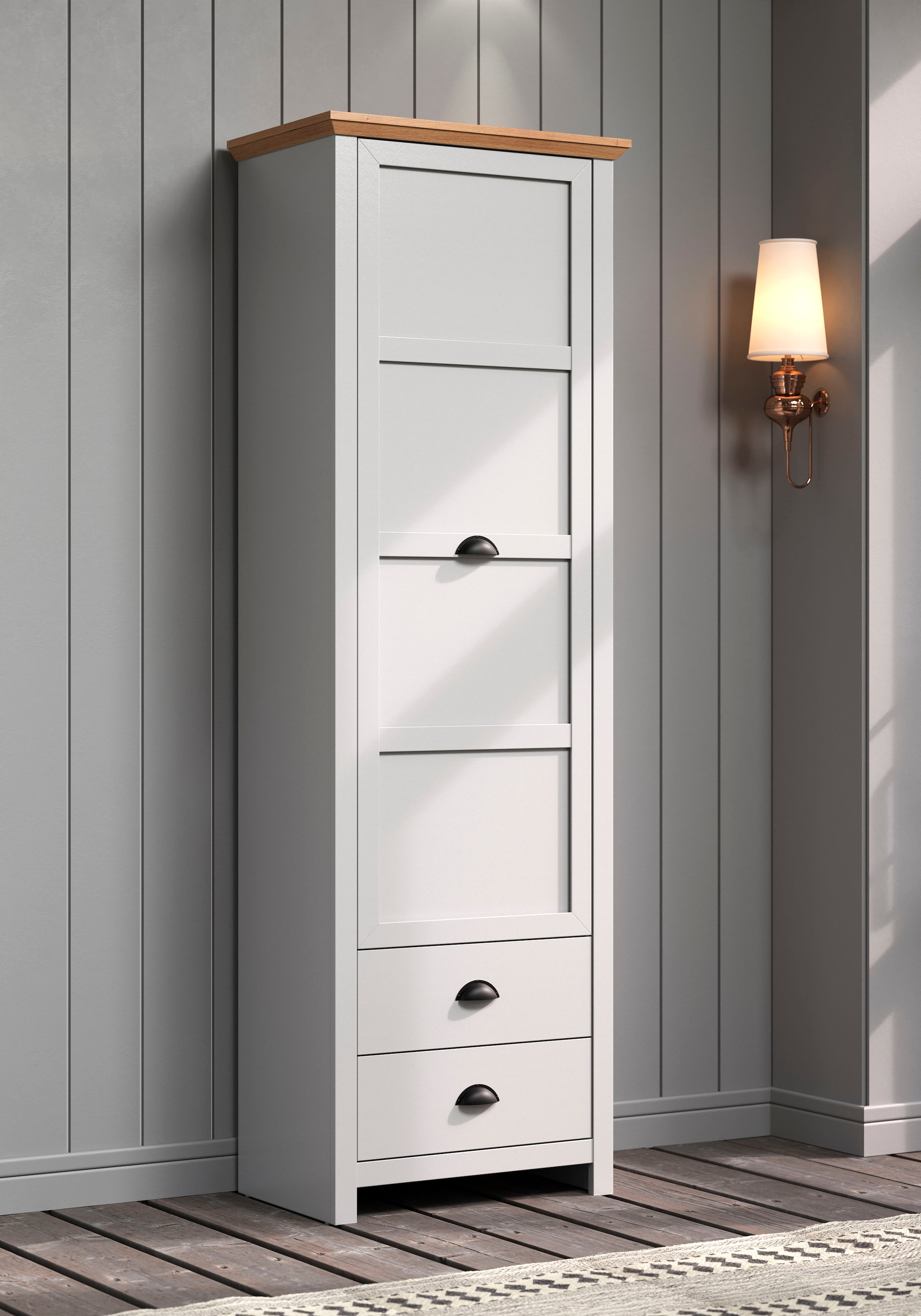 Home affaire Garderobenschrank »Herzwill«, Kleiderschrank, grau, Eiche, Kleiderstange, B/H/T ca.: 65/201/41 cm