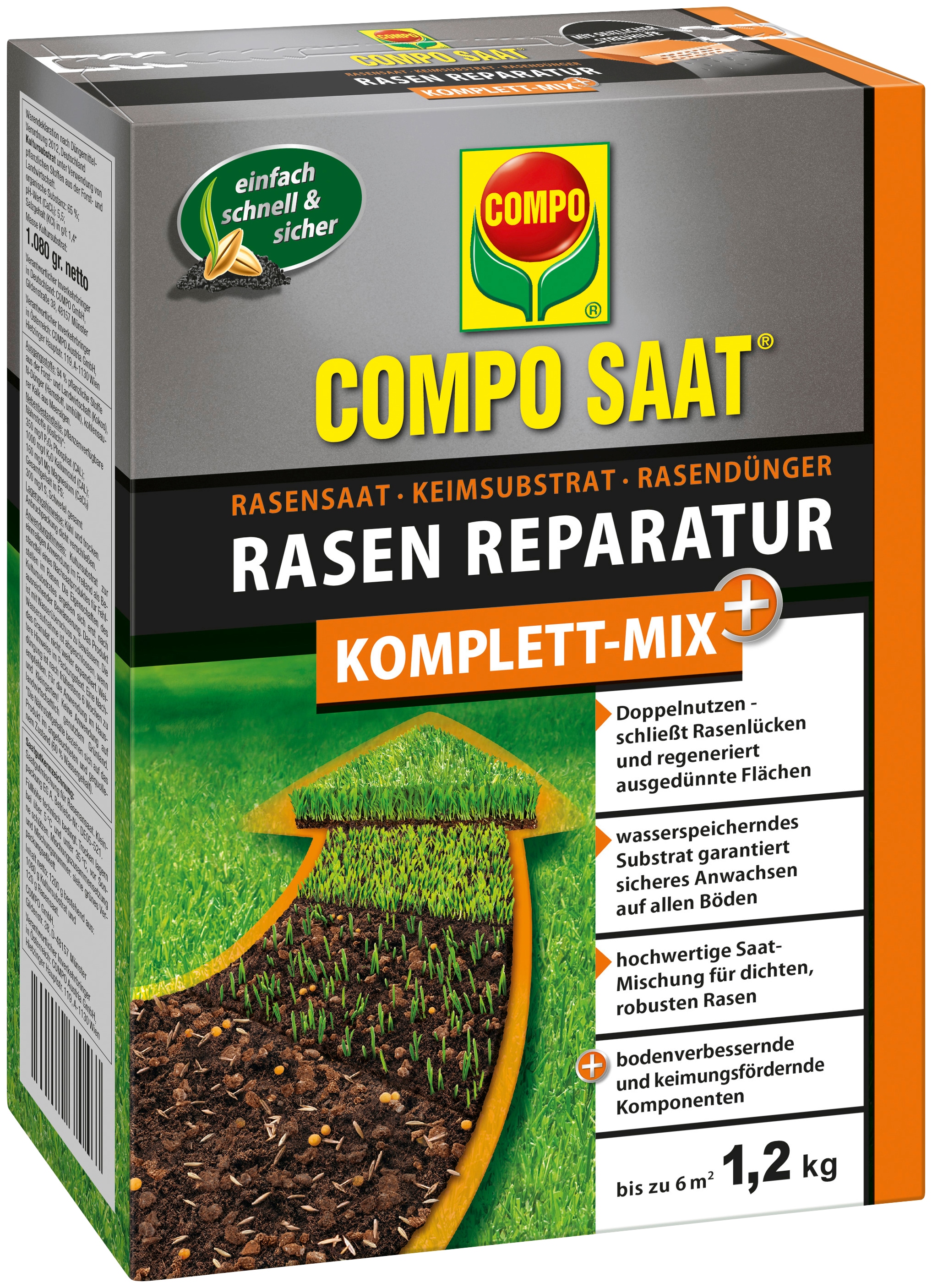 Compo Rasensamen »COMPO SAAT®«, Reparatur Komplett Mix+, 1,2 kg, für bis zu 6 m²