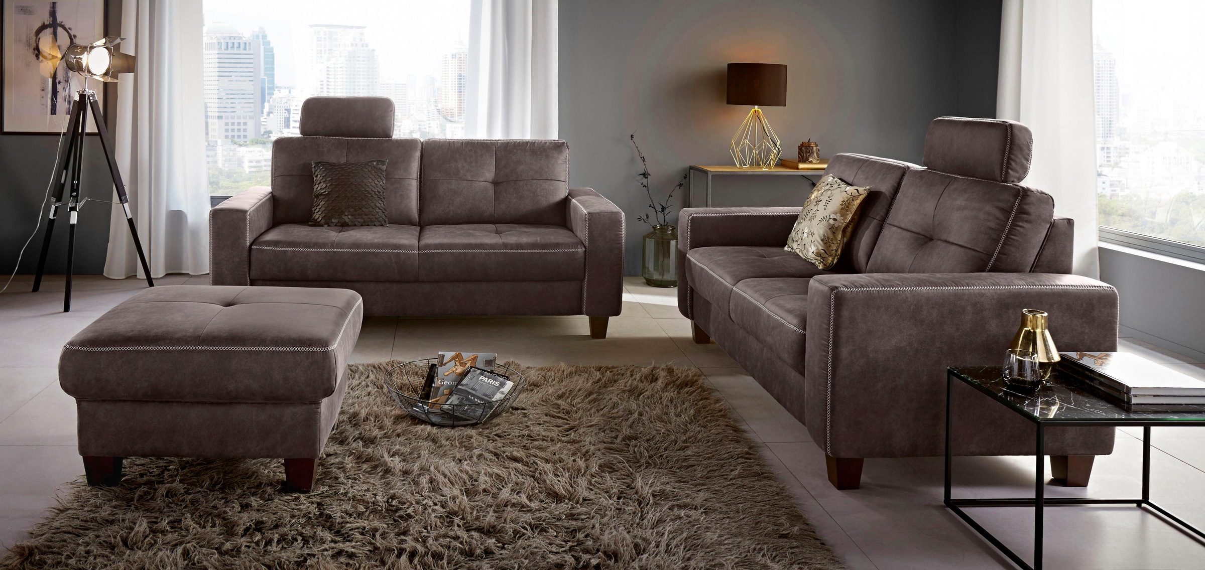 Places of Style Polsterhocker »Varese«, Kreuznaht in beige