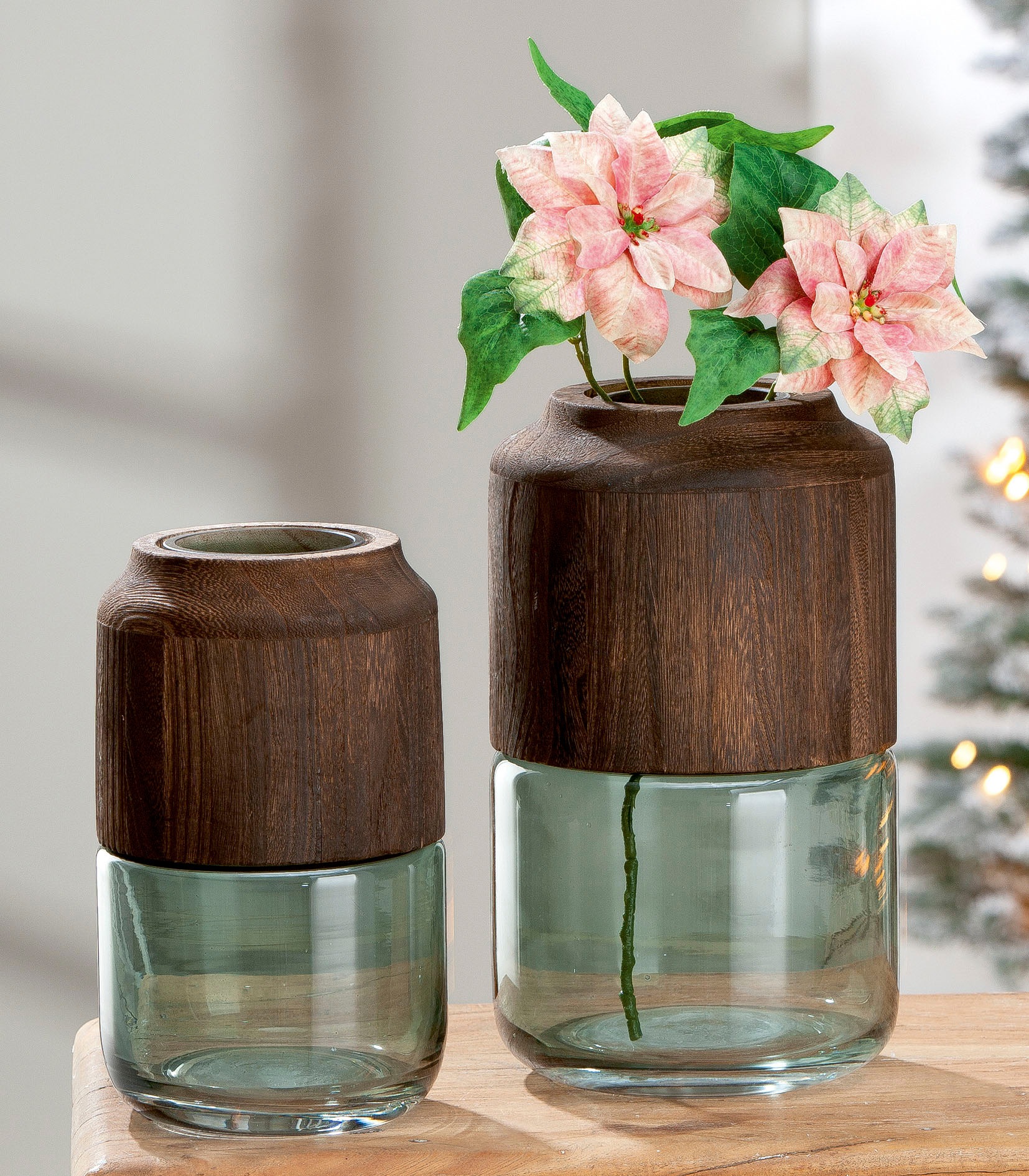 Casablanca by Gilde Tischvase »Colletta«, aus Glas, mit abnehmbarem Holzelement