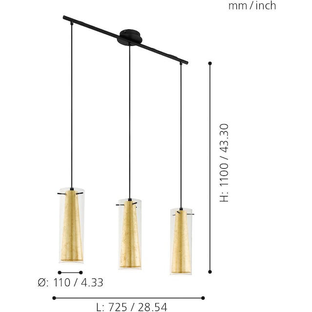 EGLO Hängeleuchte »PINTO GOLD«, 3 flammig-flammig, Pendelleuchte,  Pendellampe auf Rechnung kaufen