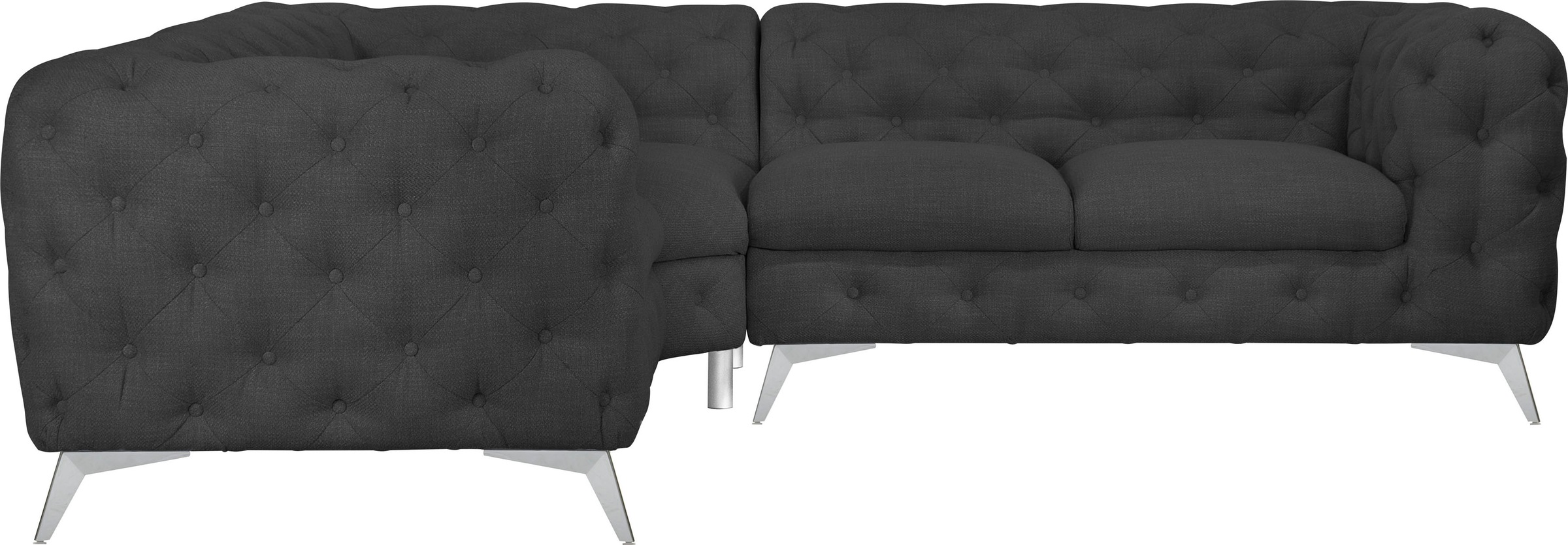 Leonique Chesterfield-Sofa »Ecksofa GLYNIS L-Form mit Wellenunterfederung, Maße B/T/H 264/204/75cm«, aufwändige Knopfheftung, moderne Chesterfield Optik, Fußfarbe wählbar
