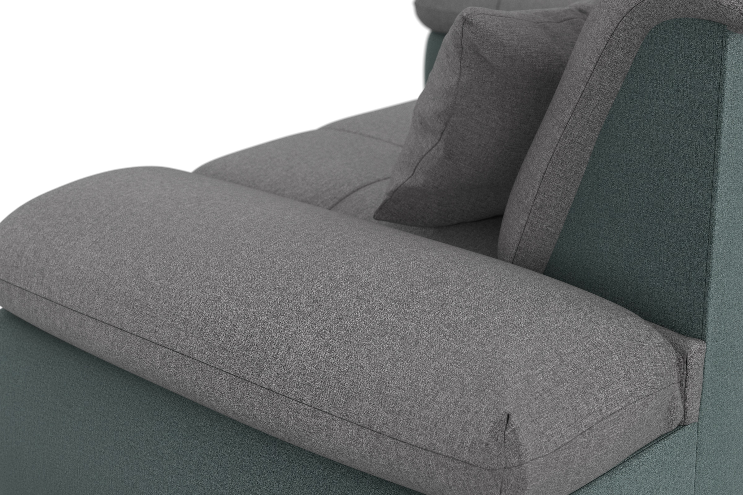 DOMO collection Ecksofa »Moric, L-Form, XXL-Sofa - Breite 300cm«, wahlweise mit Bettfunktion und Armteilverstellung, eisblau-grau