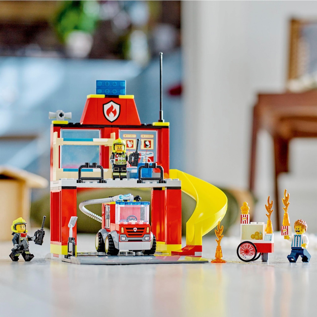 LEGO® Konstruktionsspielsteine »Feuerwehrstation und Löschauto (60375), LEGO® City«, (153 St.)