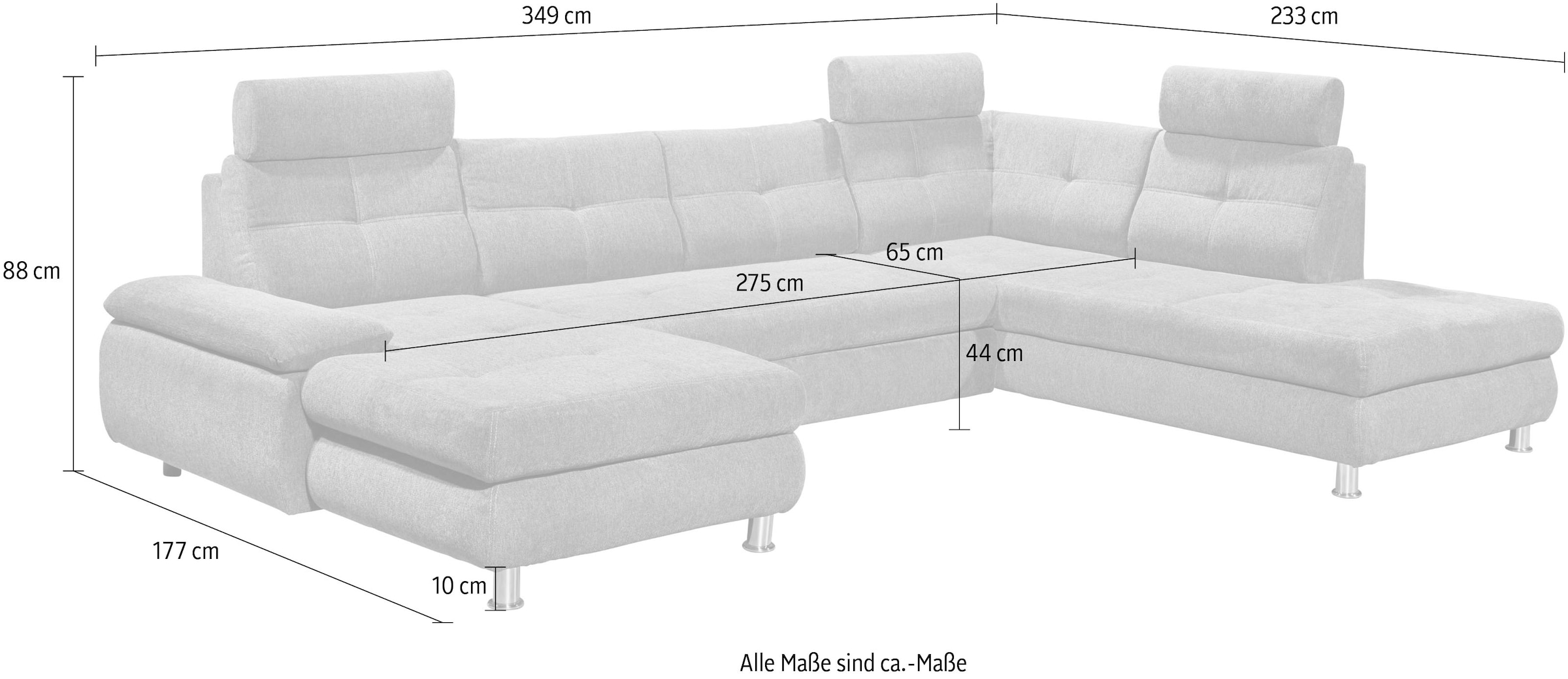 ED EXCITING DESIGN Wohnlandschaft »Alba U-Form«, mit Bettfunktion, Bettkasten, Armteilverstellung & Kopfstützen