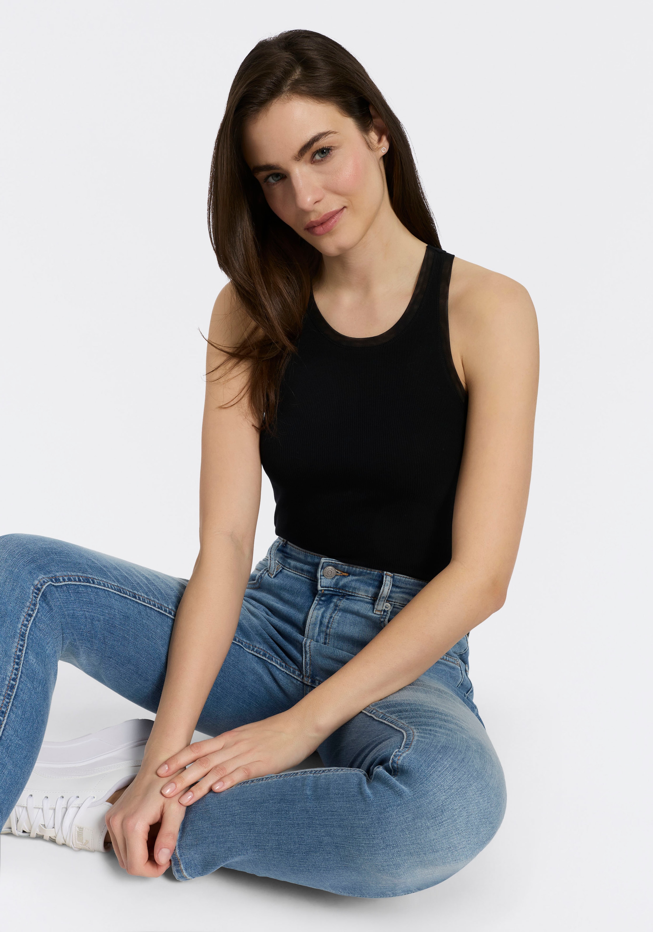 BOSS ORANGE Ripptanktop »Eplie Premium Damenmode« mit Mesh-Details