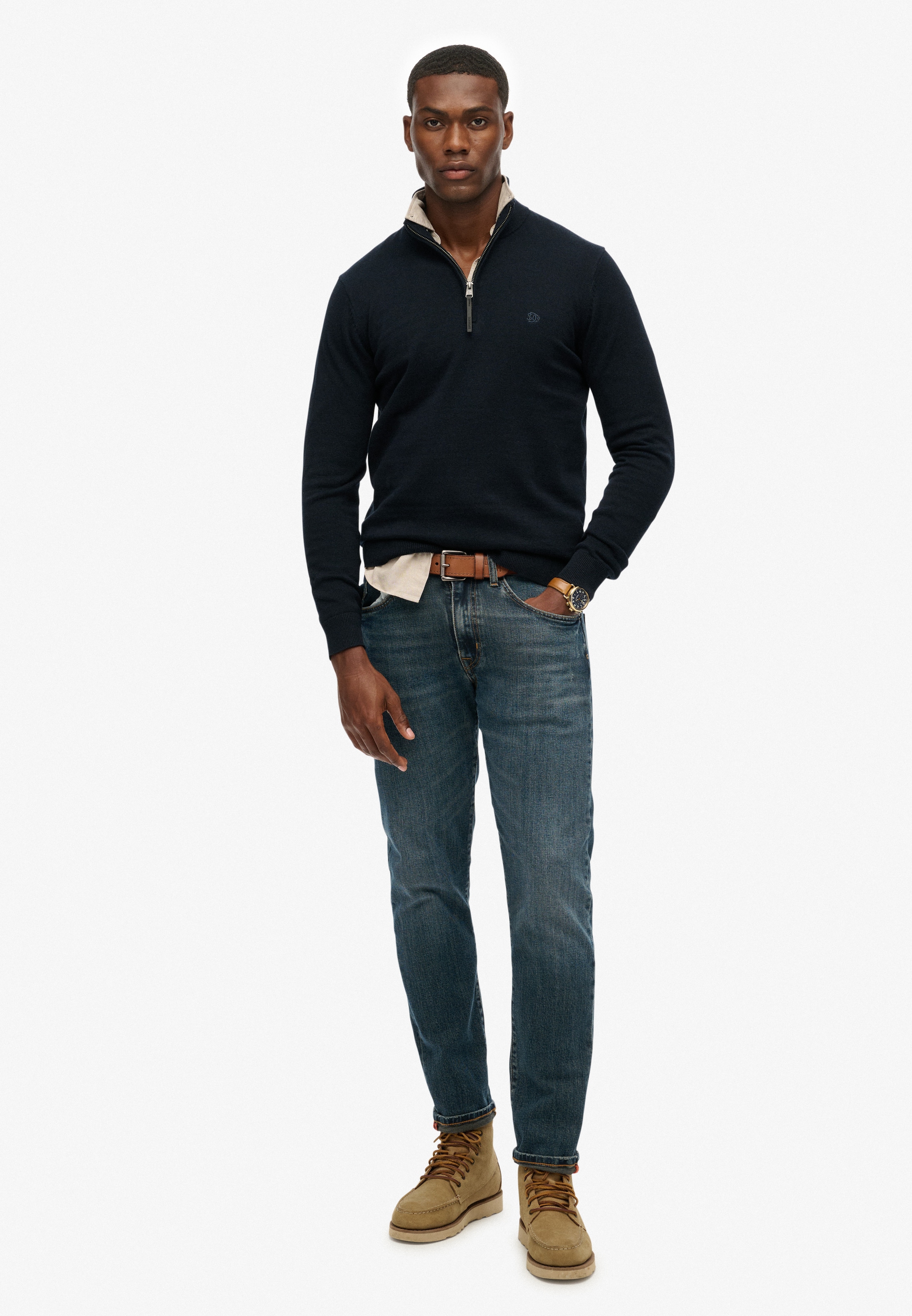Superdry Troyer »ESSENTIALS COTTON HALF ZIP« aus Baumwolle, Slim Fit, hochschließender Kragen mit Reißverschluss