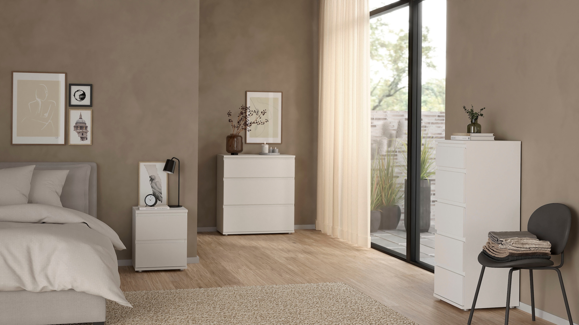 INOSIGN Kommode »Nova, Aufbewahrung mit 5 Schubladen, folienbeschichtet, grifflos«, Minimalistisch in Weiß oder Eichenoptik, skandinavisches Design