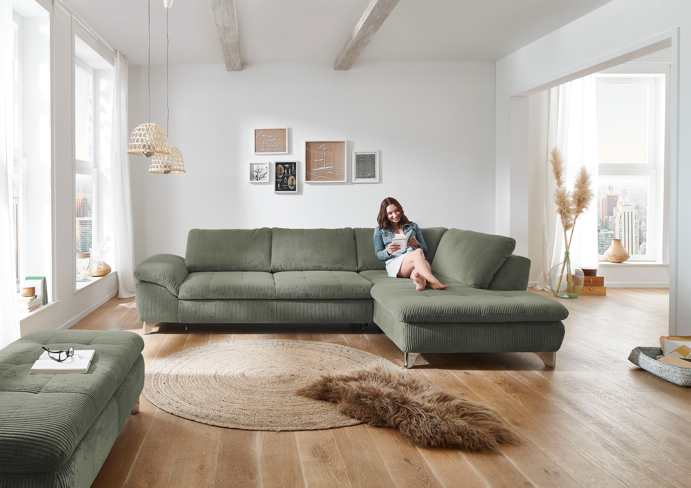 Die PlanBar Ecksofa »MP-IN14007, Breite 306 cm« wahlweise mit Bettfunktion und verstellbaren Kopfstützen