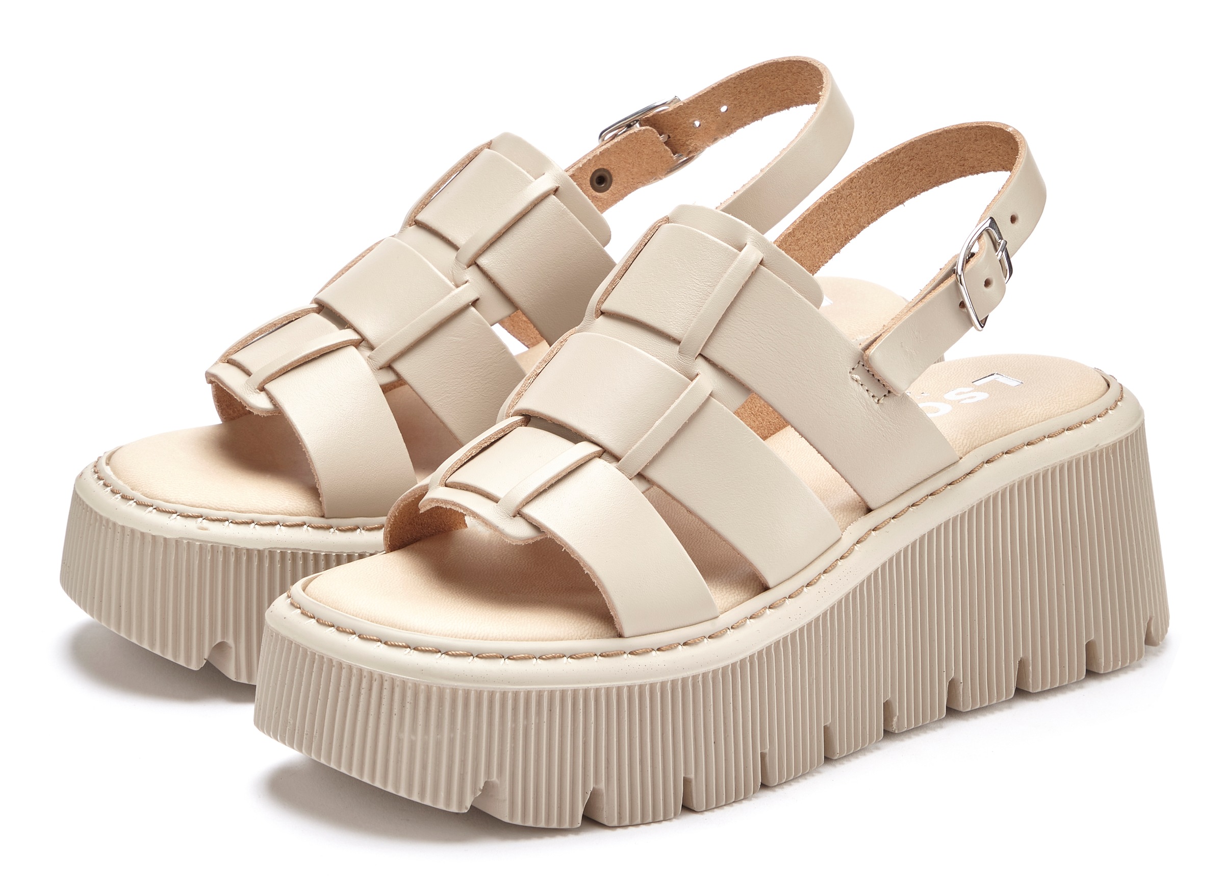 LSCN by LASCANA Sandalette »Sommerschuh«, Sandale, Sommerschuh, Pantolette aus Leder mit Plateau
