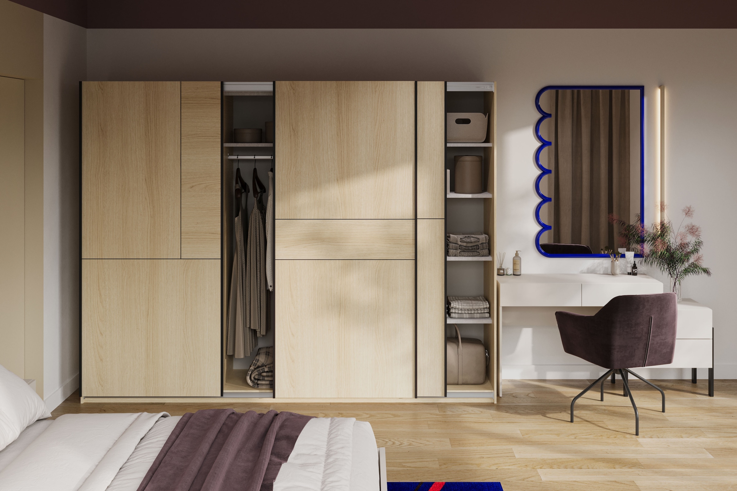 Home affaire Schiebetürenschrank »Cube Garderobenschrank incl.kompletter Innenausstattung«, Moderner Kleiderschrank, Schiebetürenschrank, Garderobe