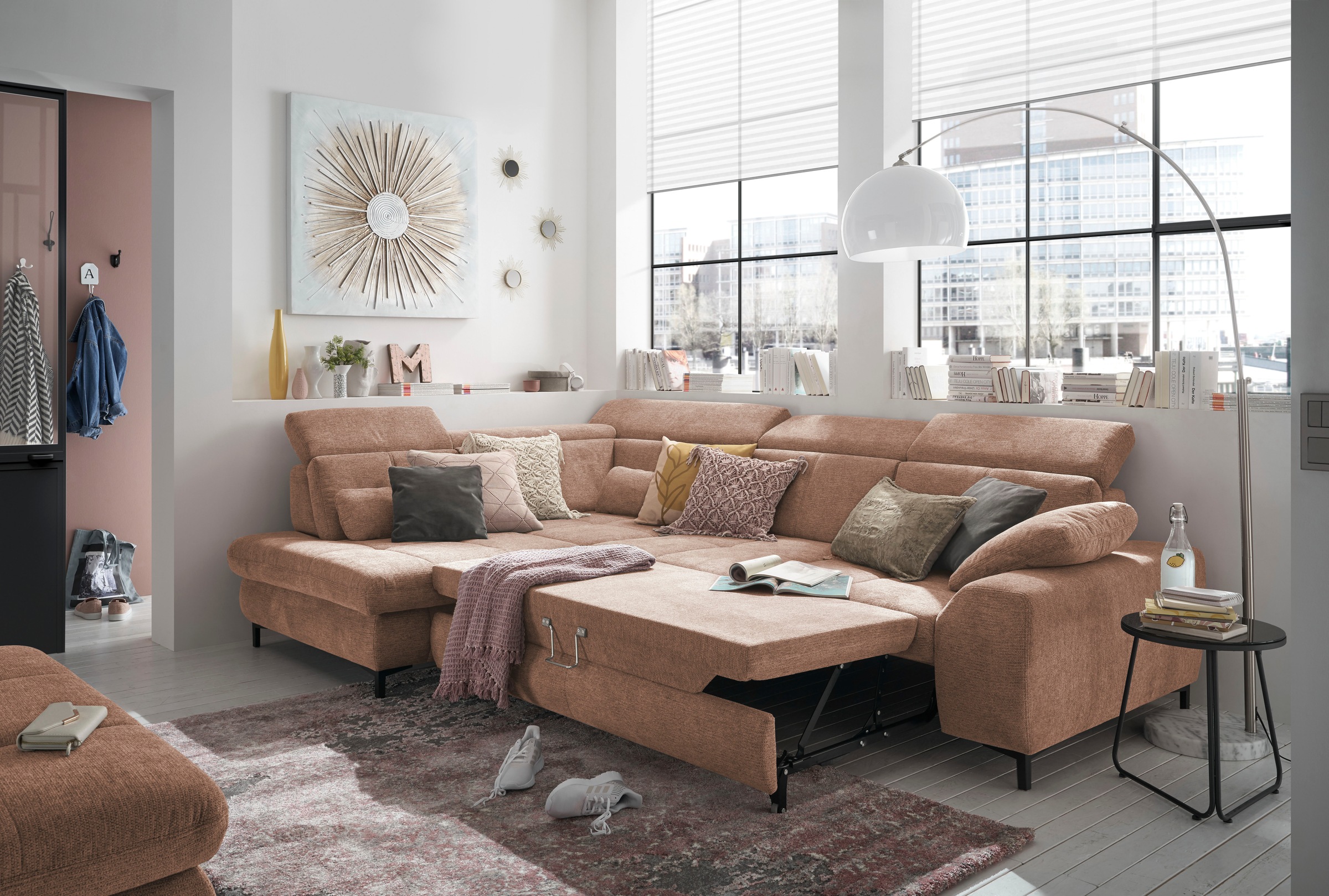 set one by Musterring Ecksofa »SO 3400 Sitzhöhe 47cm oder 49cm, Sitztiefe verstellbar, B/T 317/220 cm« Kaltschaumpolsterung, Flachgewebe, whlw. mit Funktionen, Sitzhöhe 47