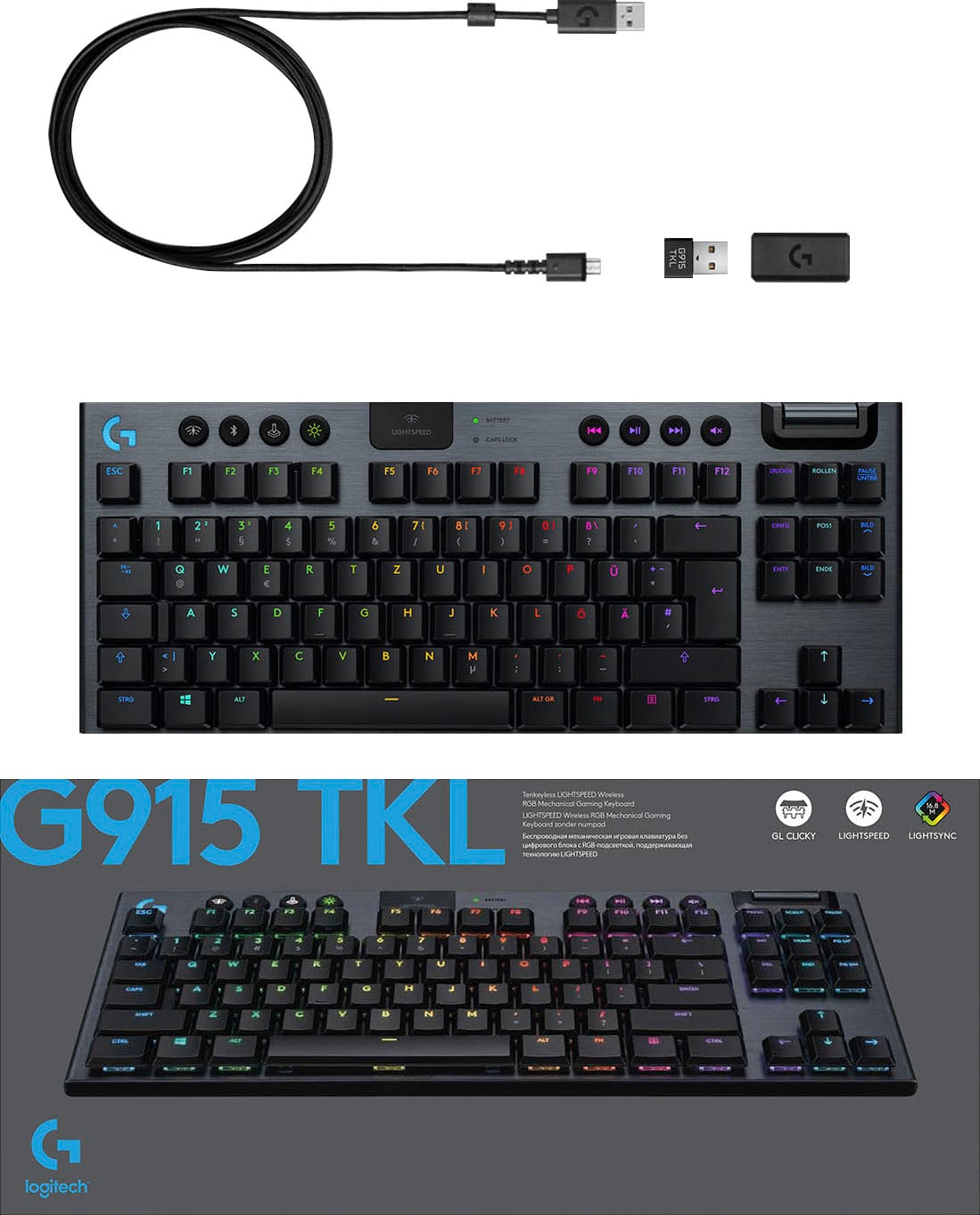 Logitech G Gaming-Tastatur »G915 TKL Tenkeyless LIGHTSPEED«, (Multimedia-Tasten-Fn-Tasten-USB-Anschluss)