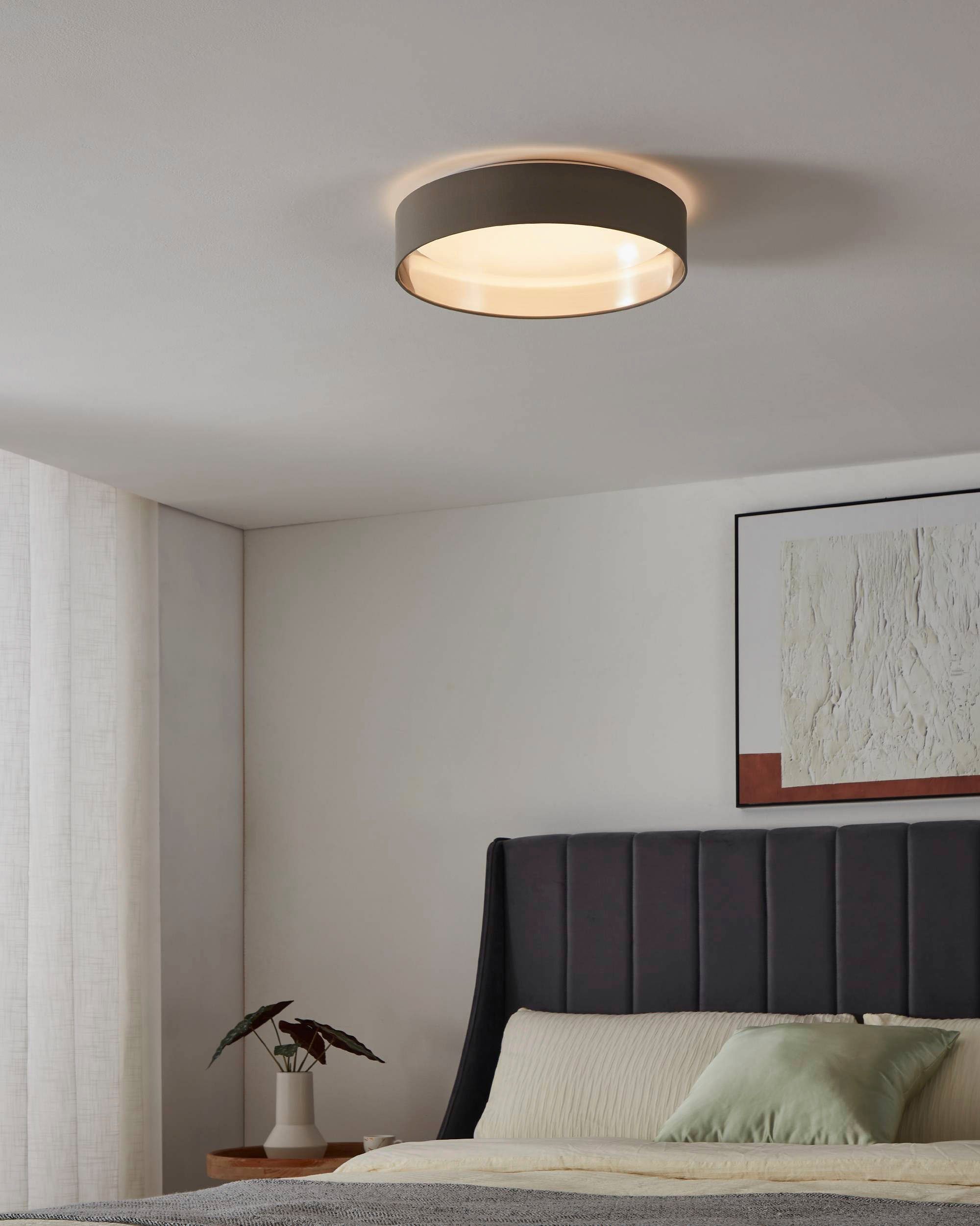 Leonique LED Deckenleuchte »Juria«, 1 flammig, Leuchtmittel LED-Modul | LED fest integriert, Deckenlampe Ø38 x H9 cm mit Textil-/Stoffschirm, CCT, Fernbedienung